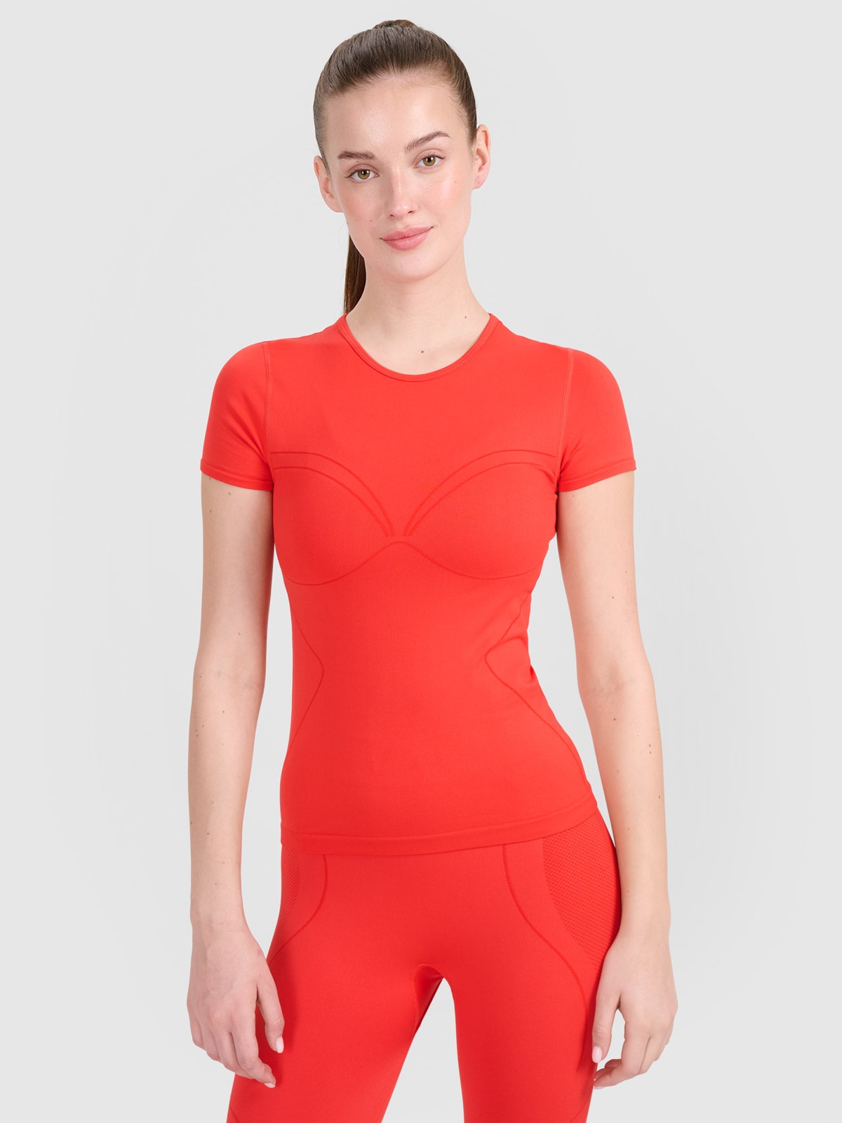 4F Koszulka treningowa slim bezszwowa damska - czerwona XS/S