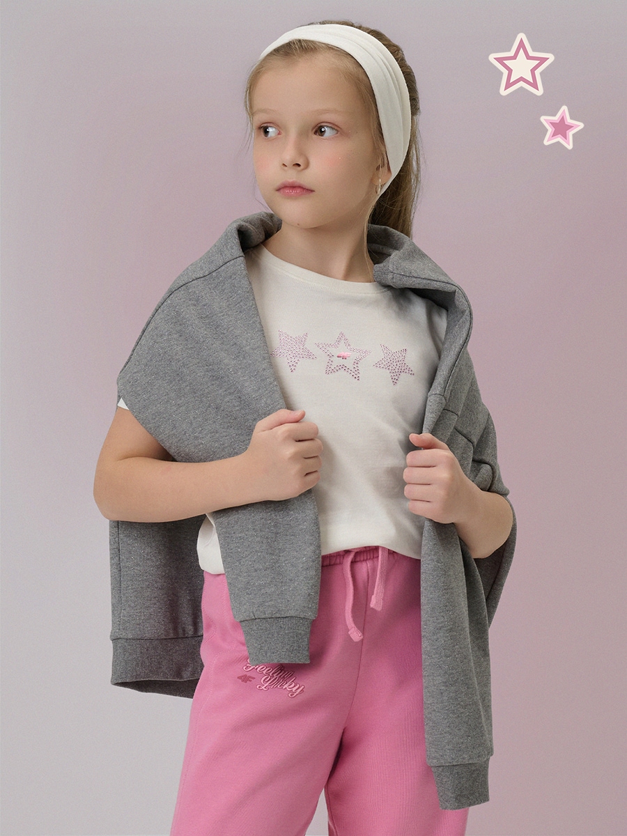 4F T-shirt regular z nadrukiem dziewczęcy - biały 146 (10-11 lat)