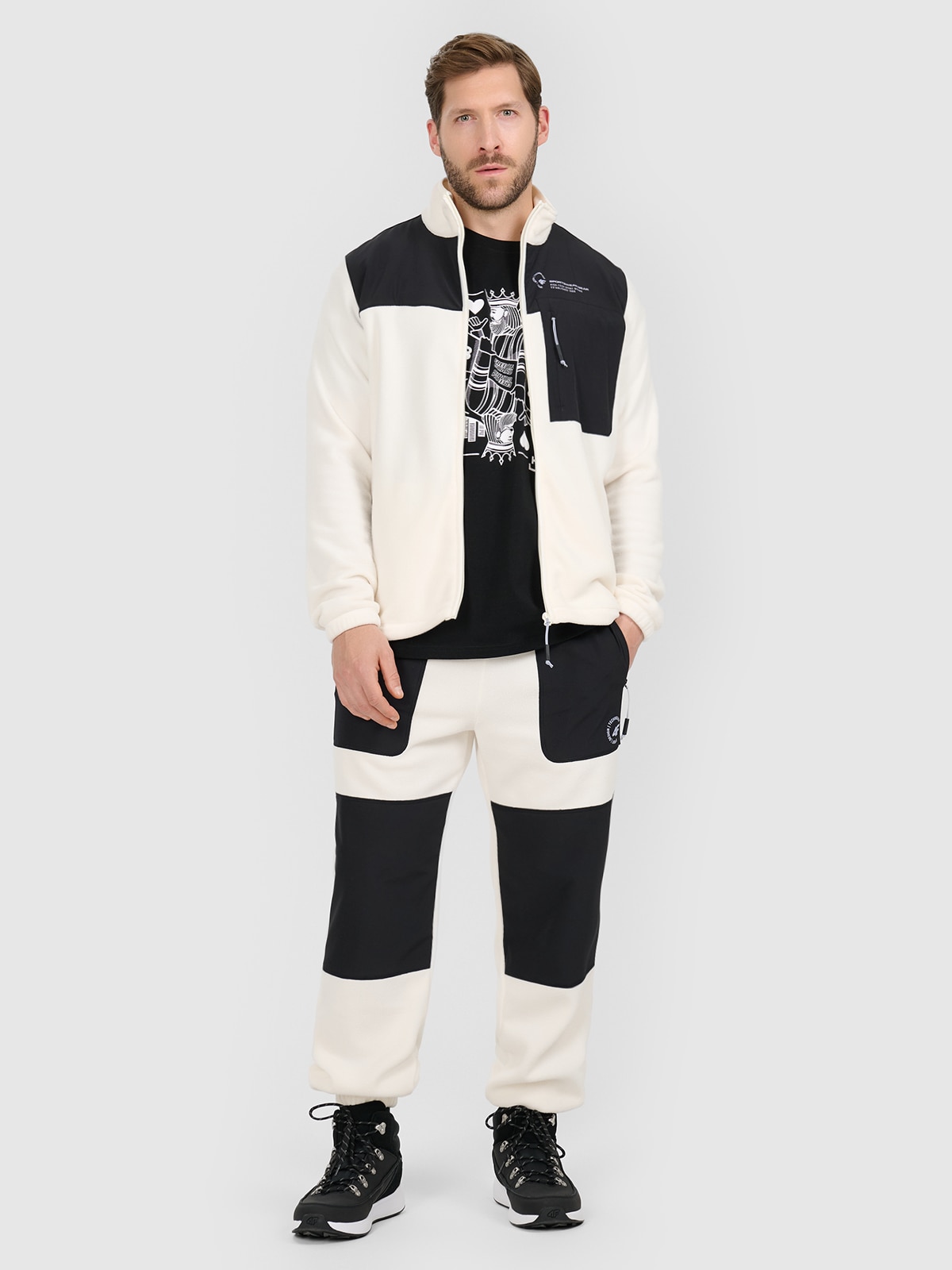 4F Spodnie polarowe joggery męskie - beżowe S