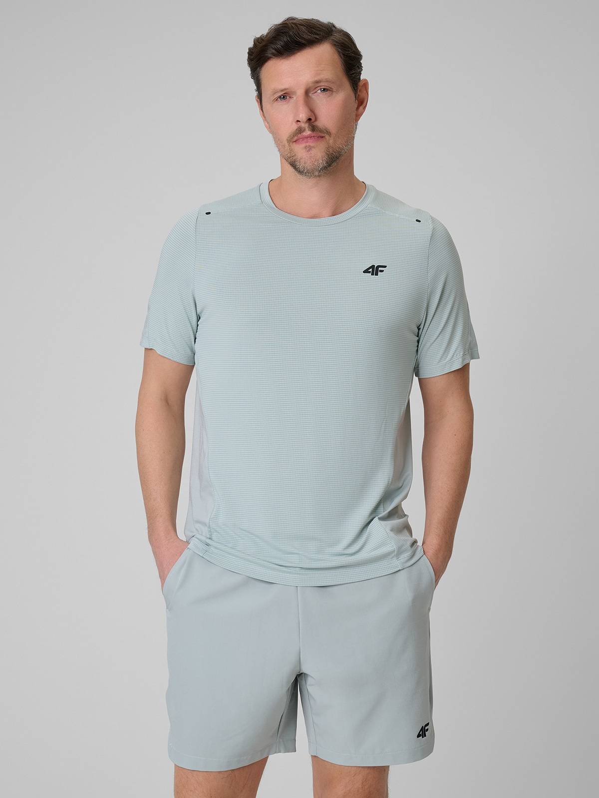4F Koszulka regular treningowa szybkoschnąca męska - miętowa XXL