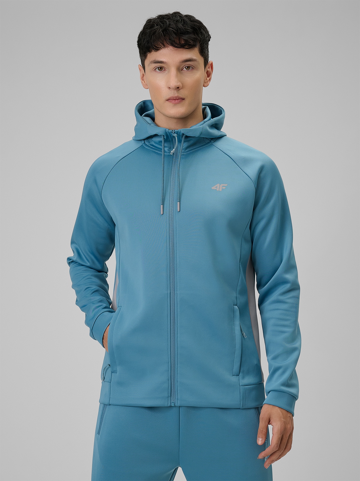 4F Bluza treningowa regular z kapturem męska - niebieska L