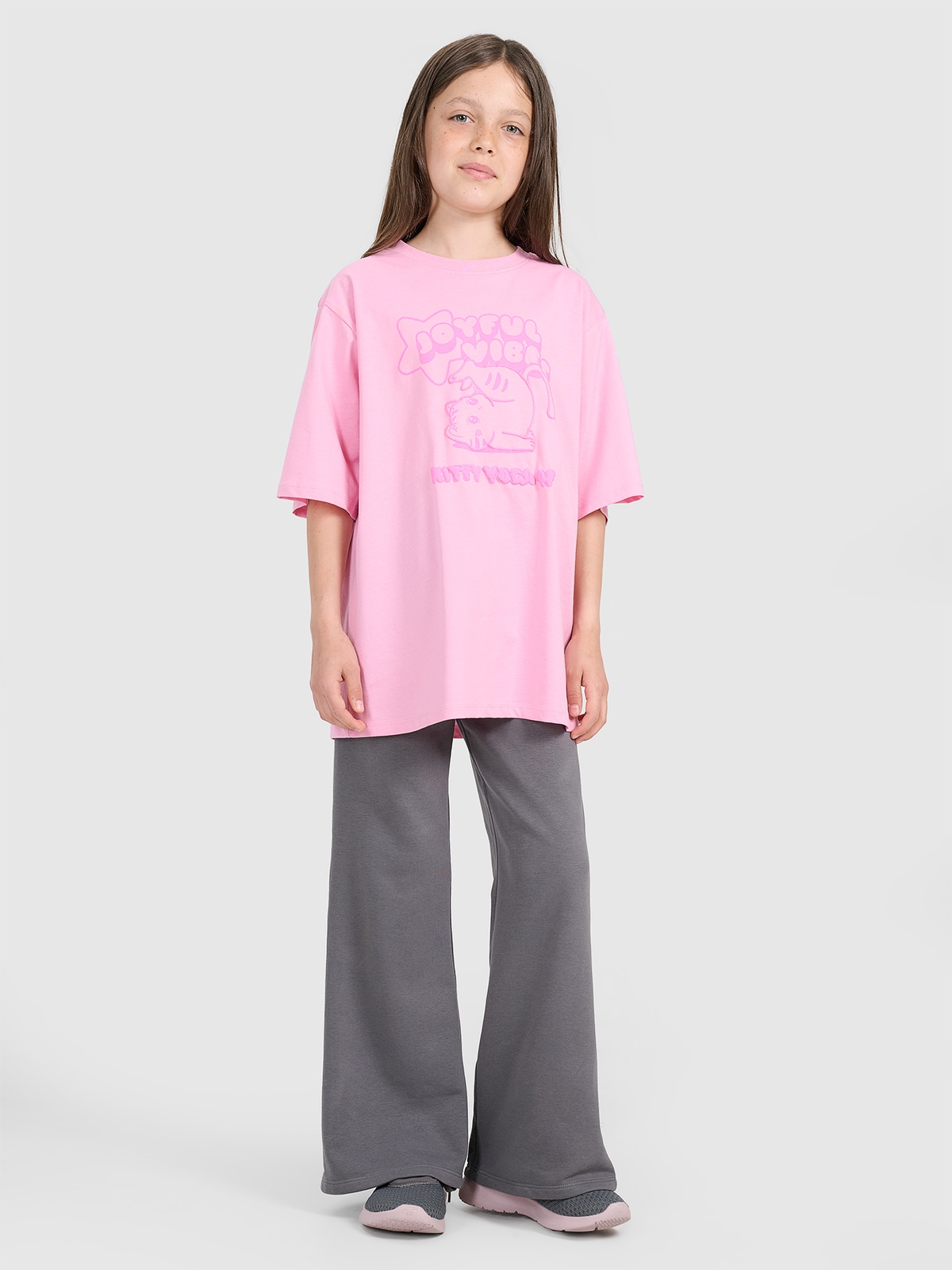 4F Spodnie dresowe z szerokimi nogawkami dziewczęce - szare 164 (13-14 lat)