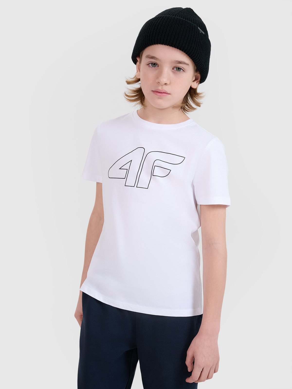 4F T-shirt z nadrukiem chłopięcy - biały 122 (6-7 lat)