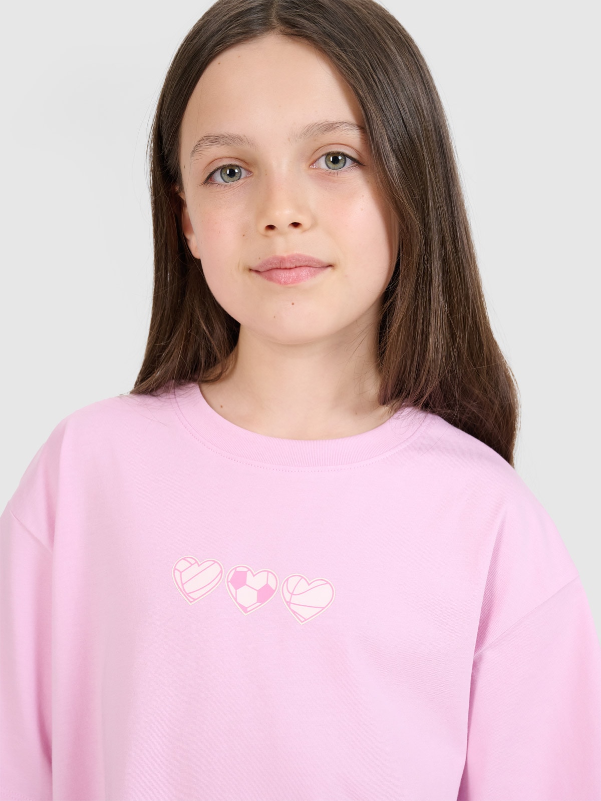 4F T-shirt oversize z nadrukiem dziewczęcy - różowy 140 (9-10 lat)