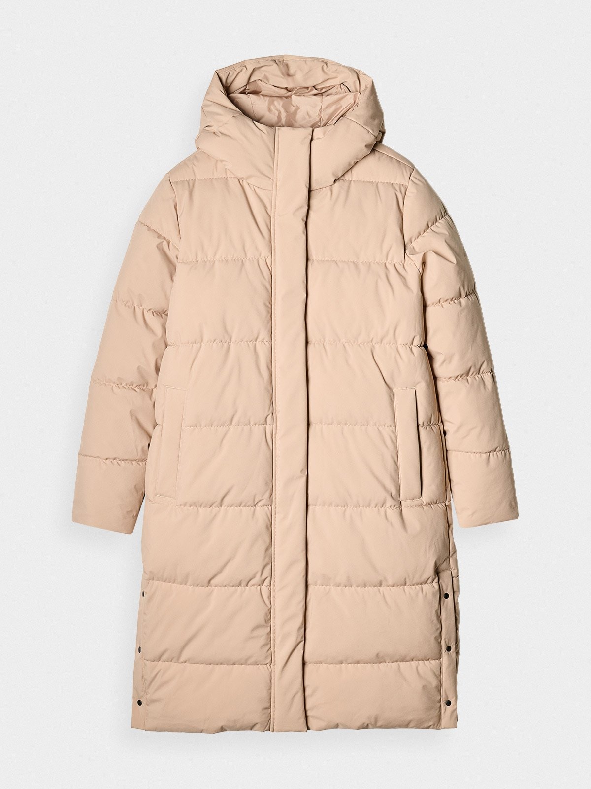 4F Długi płaszcz puchowy z syntetycznym wypełnieniem damski - beżowy XL