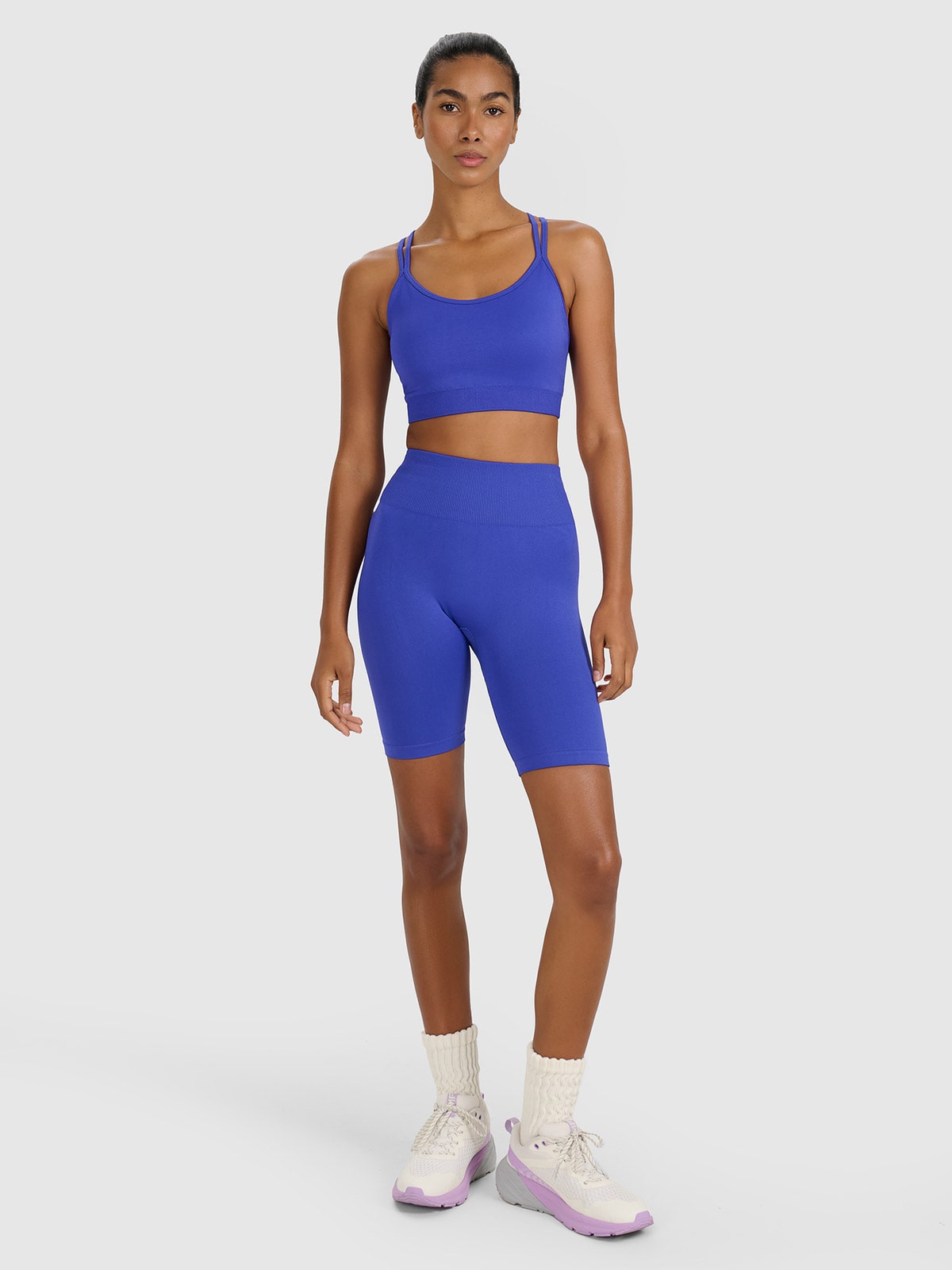 4F Legginsy kolarki treningowe bezszwowe damskie - niebieskie XS/S