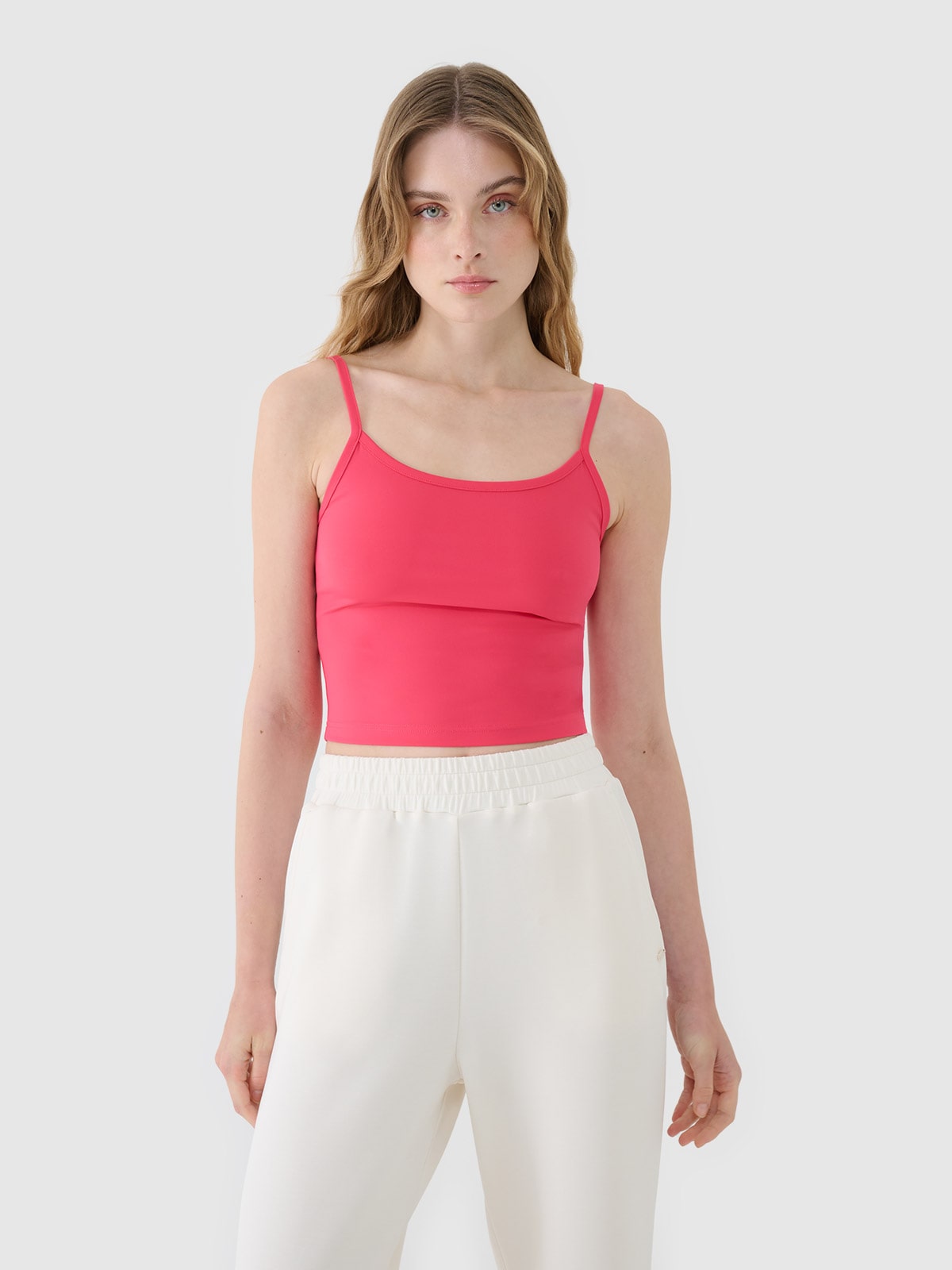 4F Crop-top slim damski - różowa XL