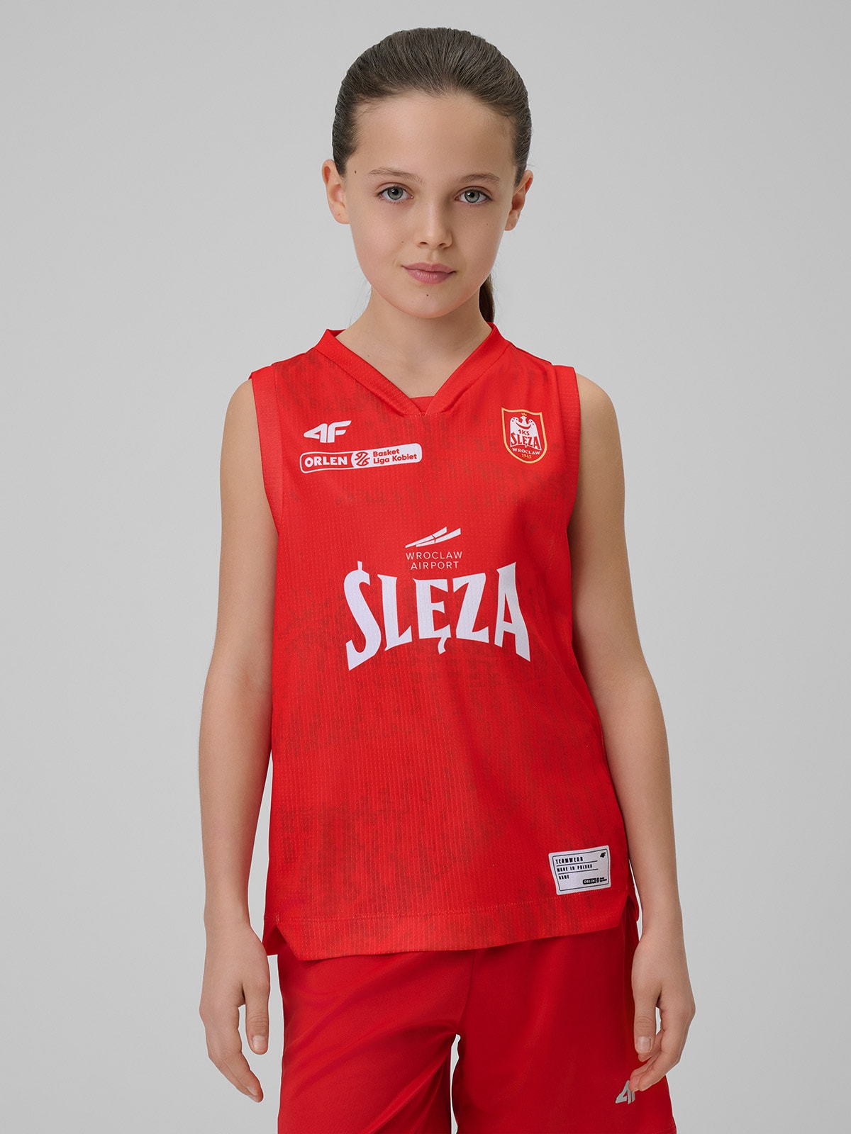 4F Koszulka meczowa replika wyjazdowa z sezonu 2025/26 dziecięca 4F x Ślęza Wrocław - czerwona 146/152 (10-12 lat)