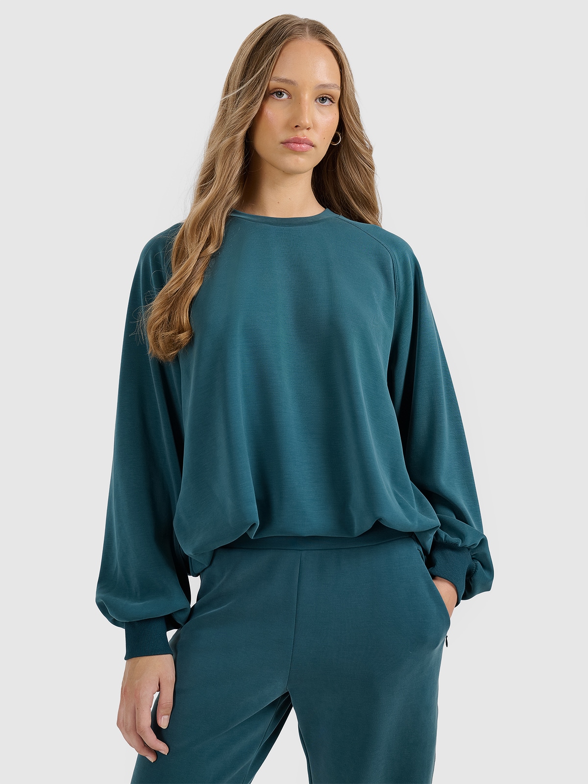 4F Bluza dresowa nierozpinana z modalem damska - turkusowa S