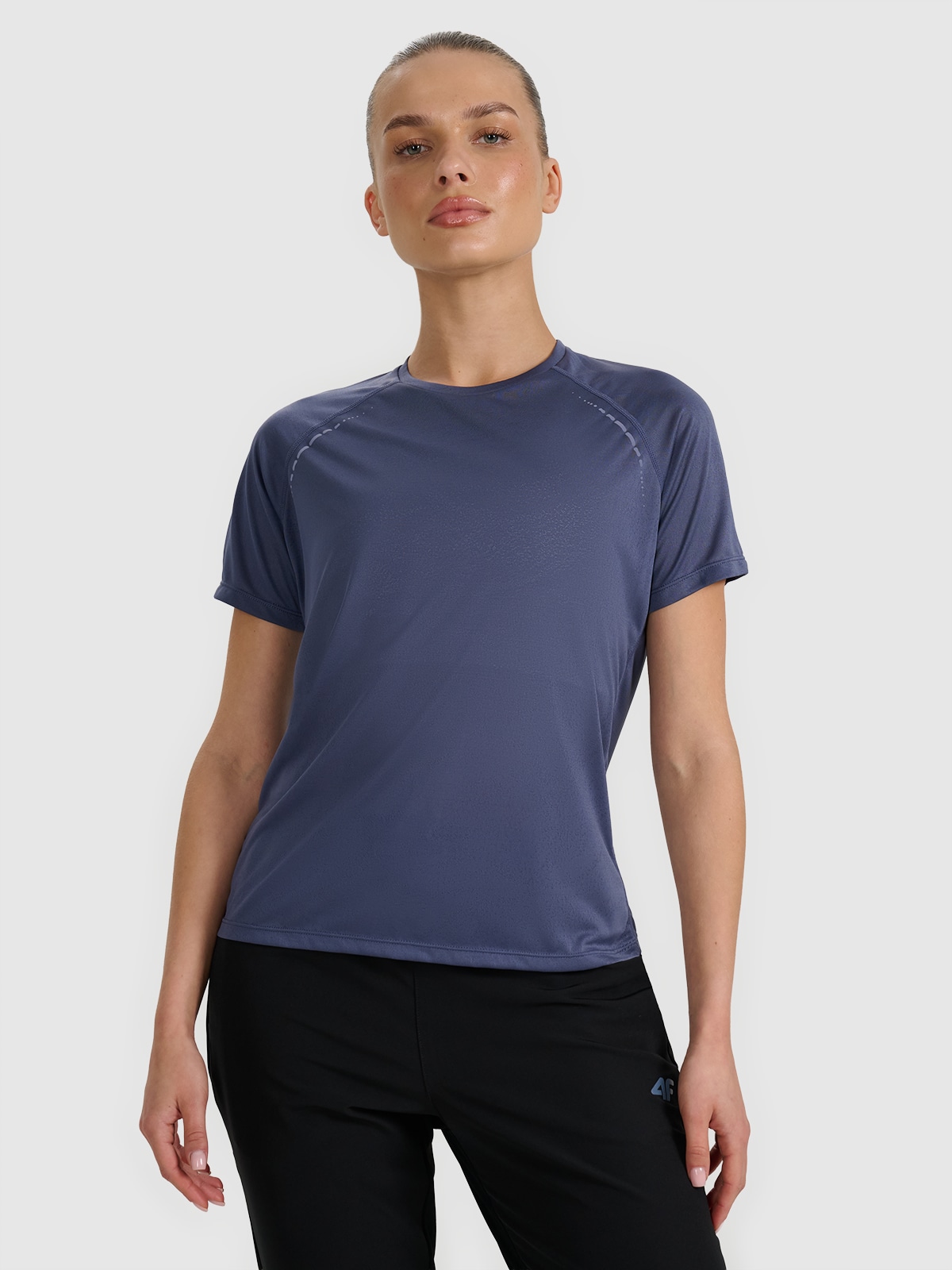 4F Koszulka do biegania regular szybkoschnąca damska - granatowa M