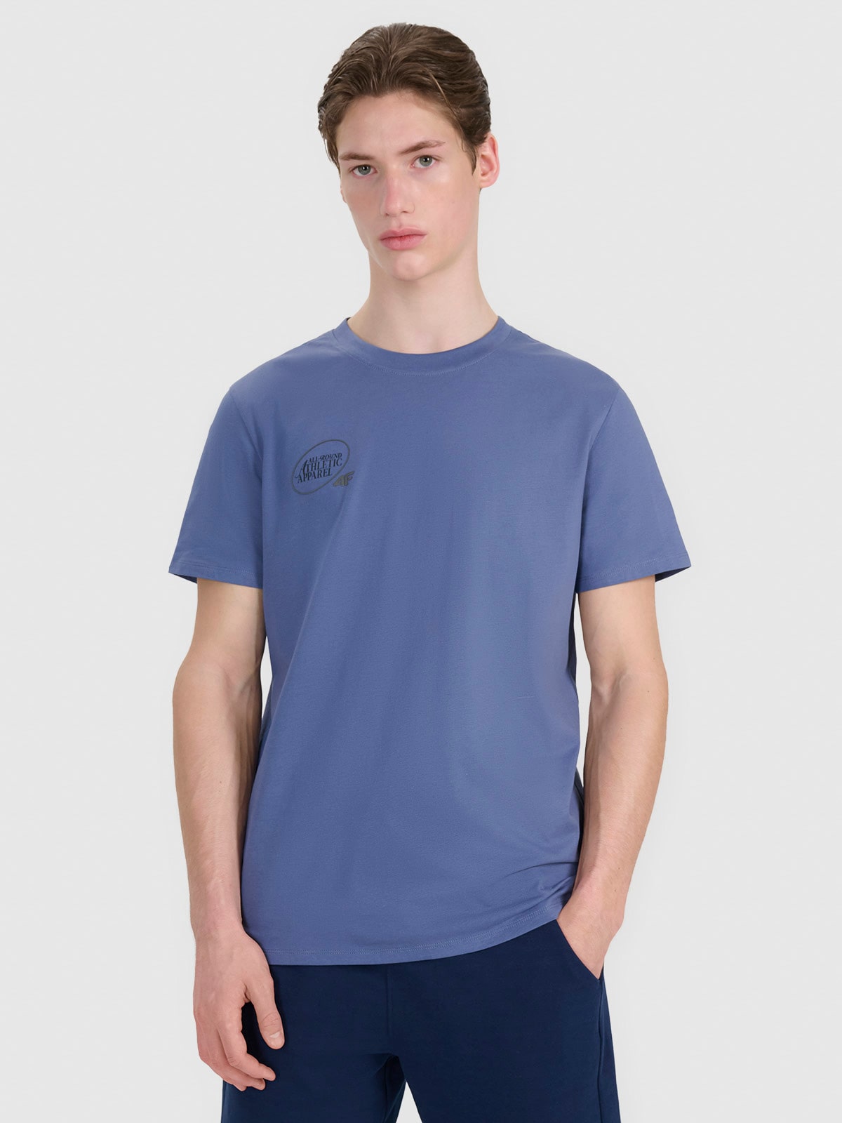 4F T-shirt regular z nadrukiem męski - granatowy XXL