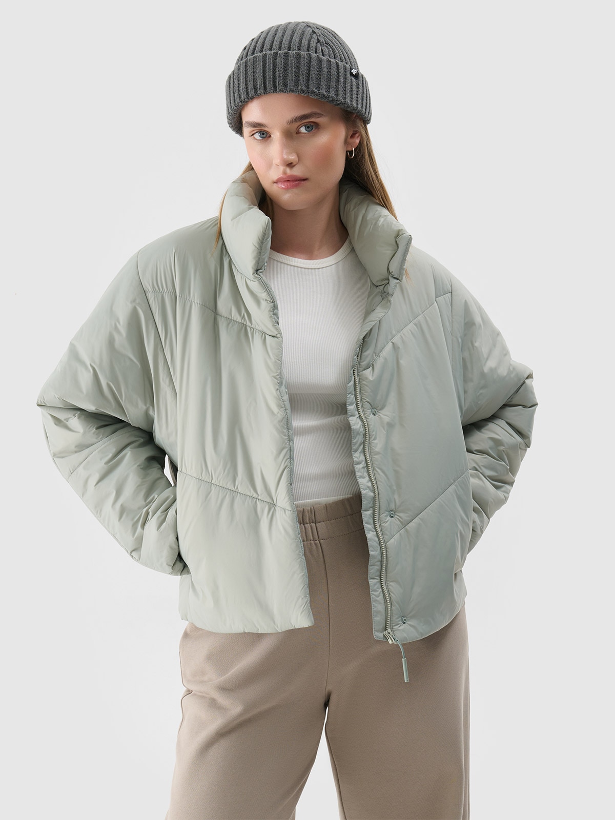 4F Kurtka puchowa z syntetycznym wypełnieniem damska - szara S