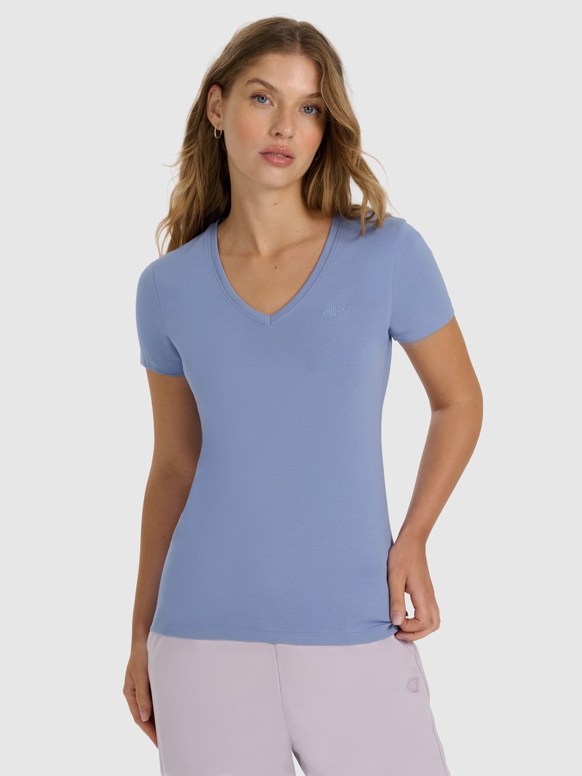 4F T-shirt slim gładki damski - granatowy M