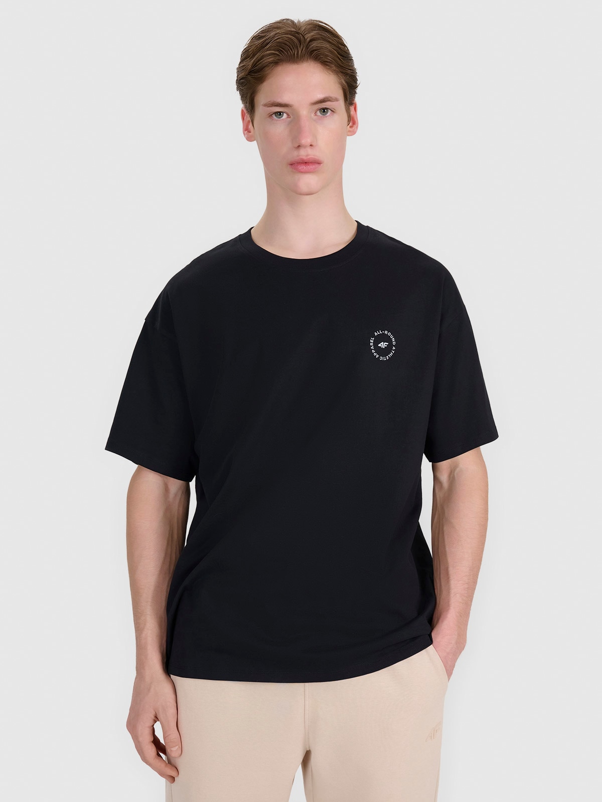 4F T-shirt oversize z nadrukiem męski - czarny L