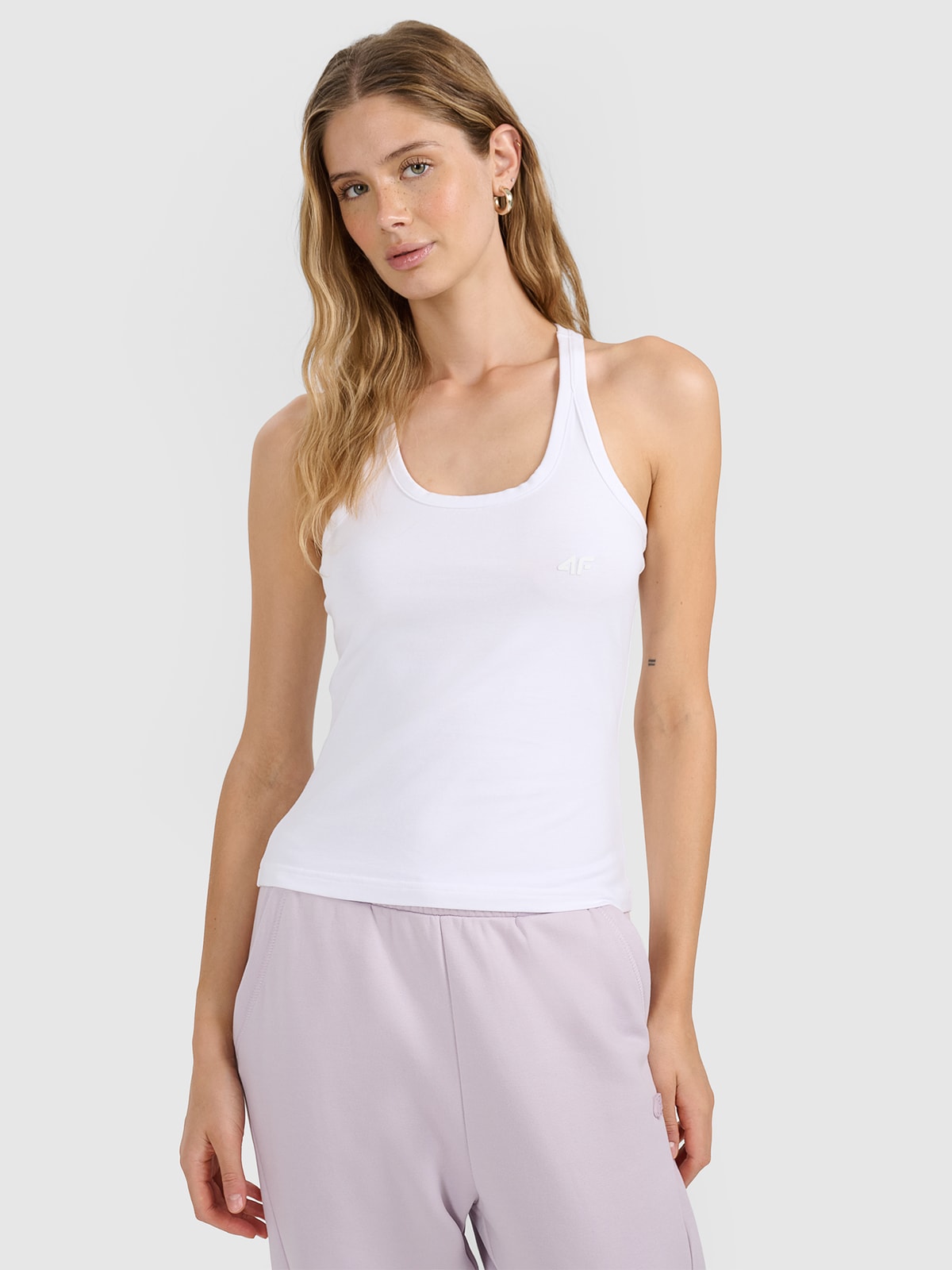 4F Top slim gładki damski - biały M