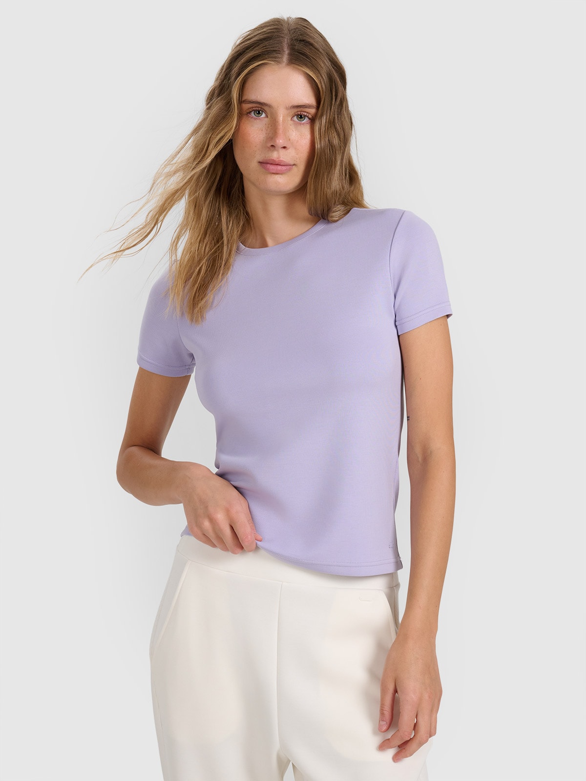 4F T-shirt z prążkowanej dzianiny z modalem damski - niebieski XS