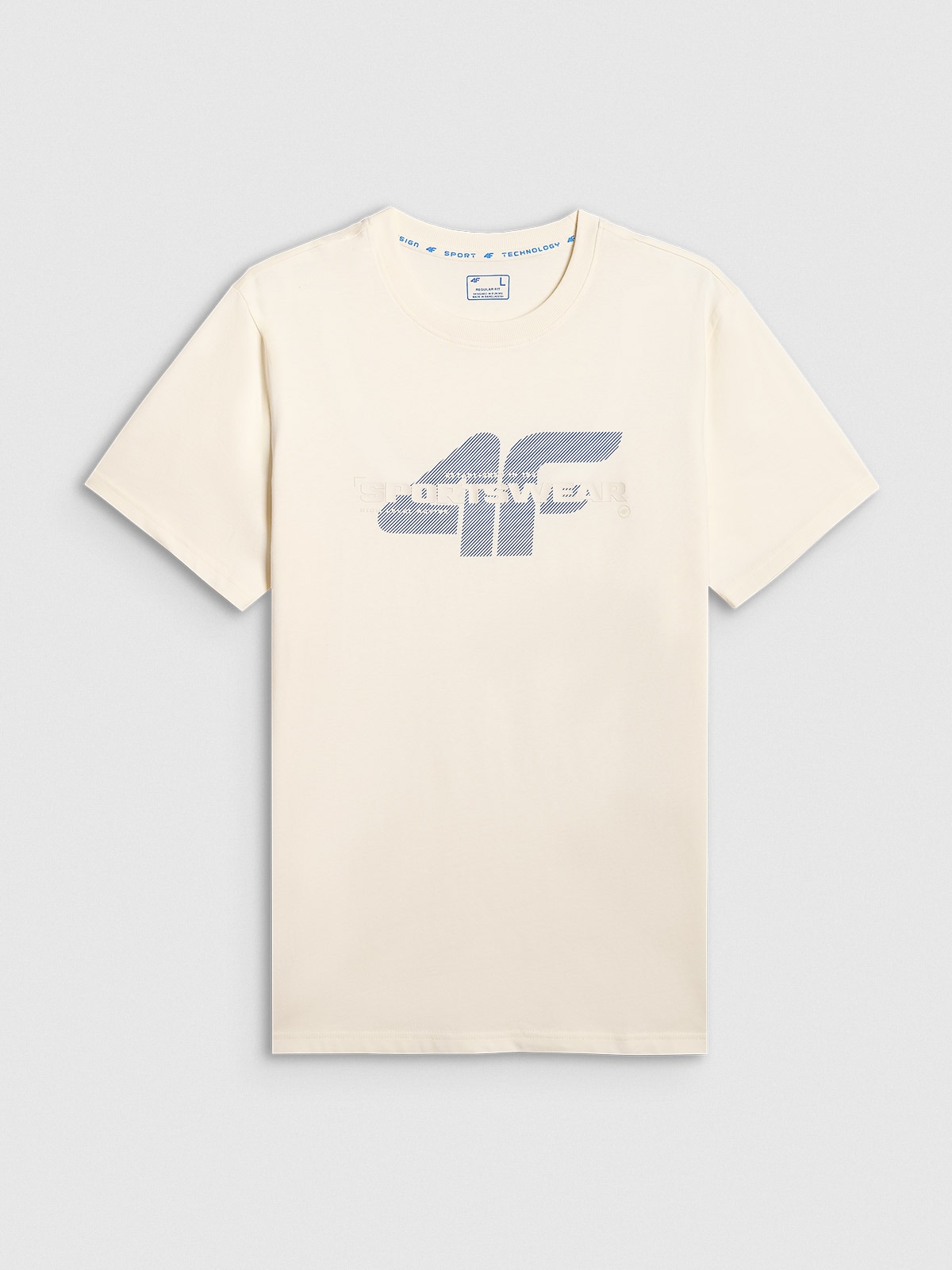 4F T-shirt regular z nadrukiem męski - beżowy XXL