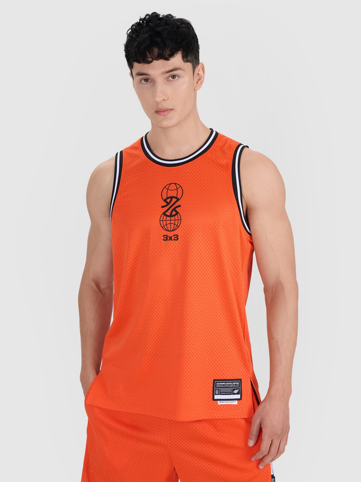 4F Tank top do koszykówki oversize szybkoschnący męski - pomarańczowy L