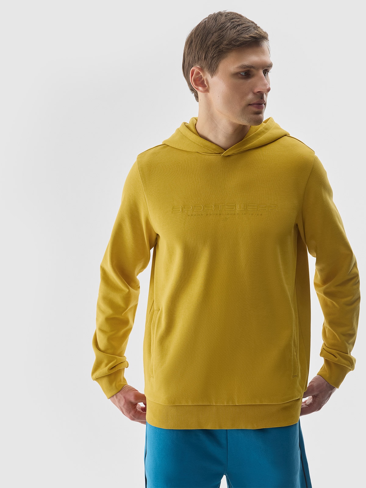 4F Bluza dresowa nierozpinana z kapturem męska - żółta 3XL