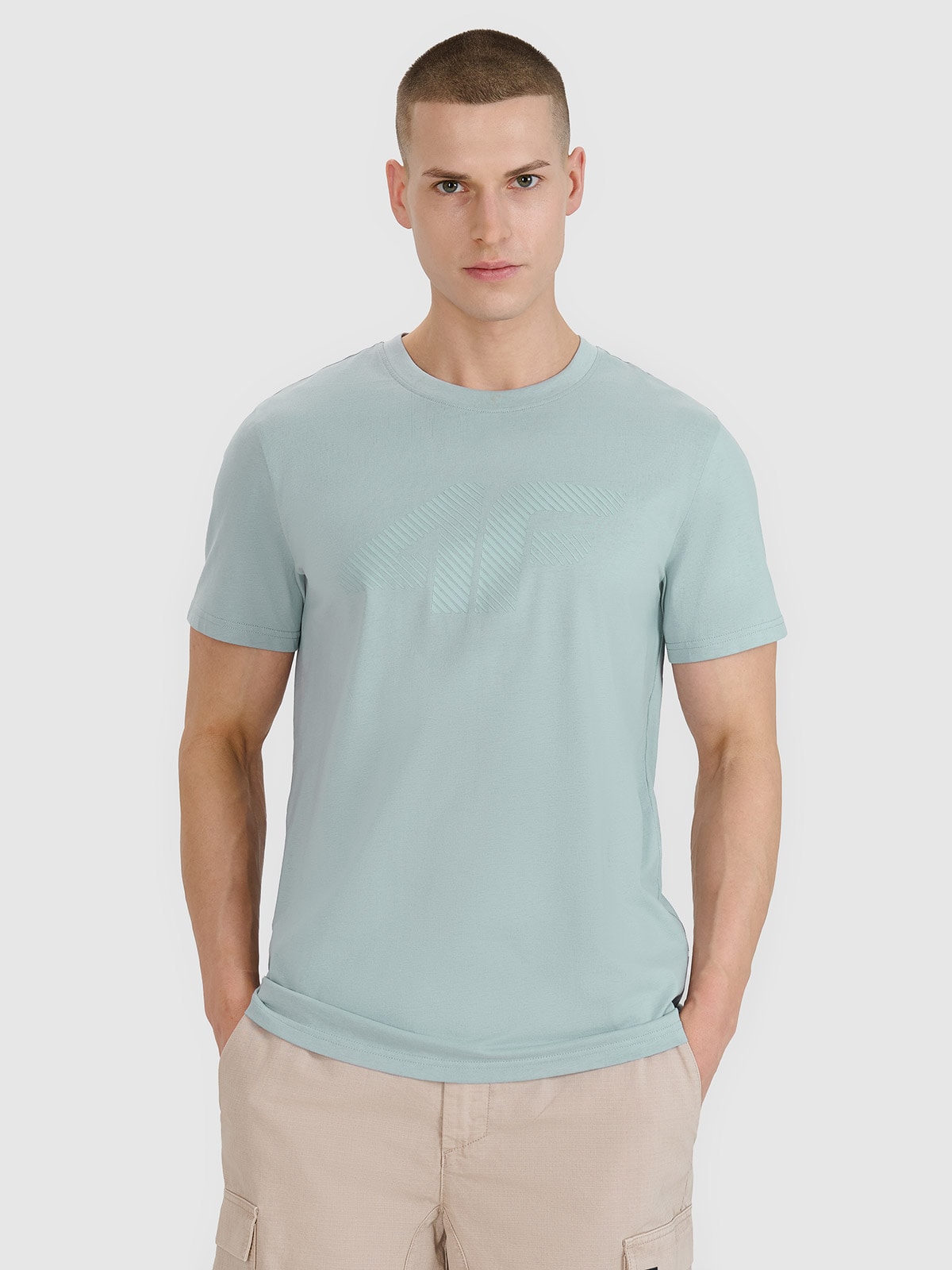 4F T-shirt regular z nadrukiem męski - niebieski S