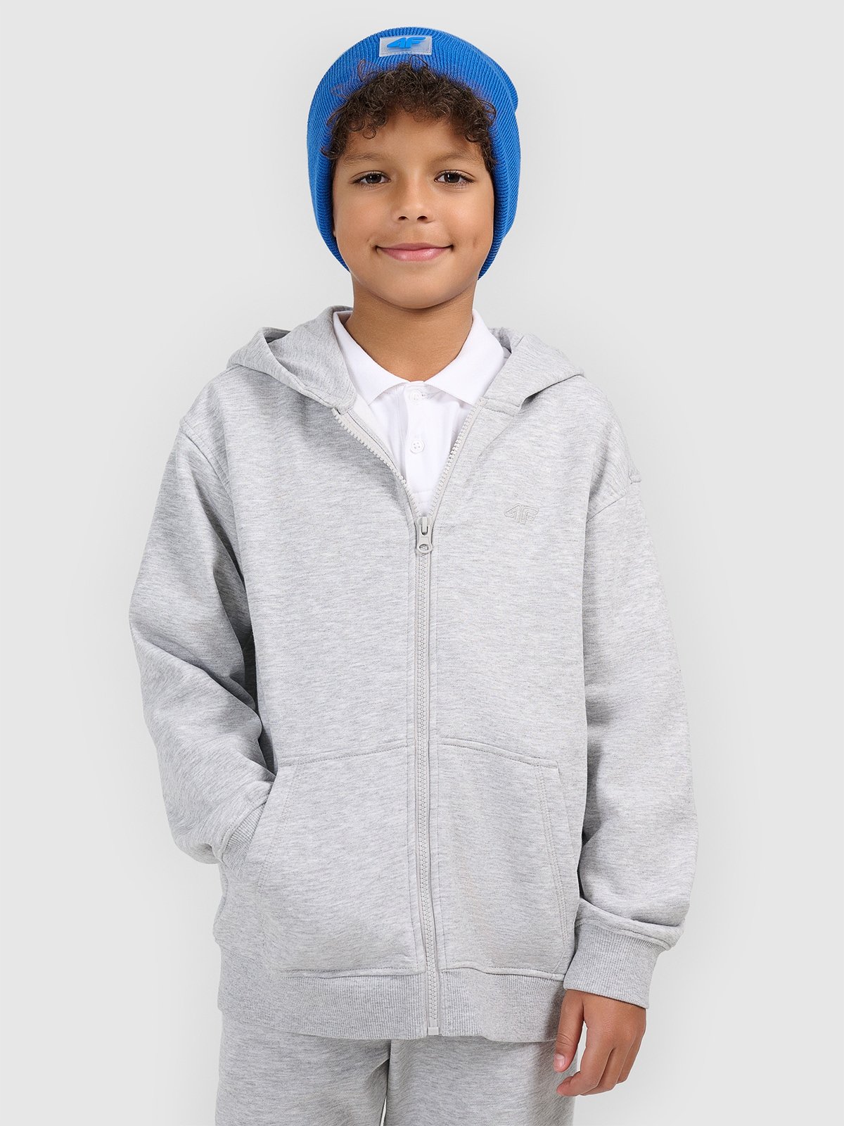 4F Bluza dresowa rozpinana z kapturem chłopięca - szara 140 (9-10 lat)