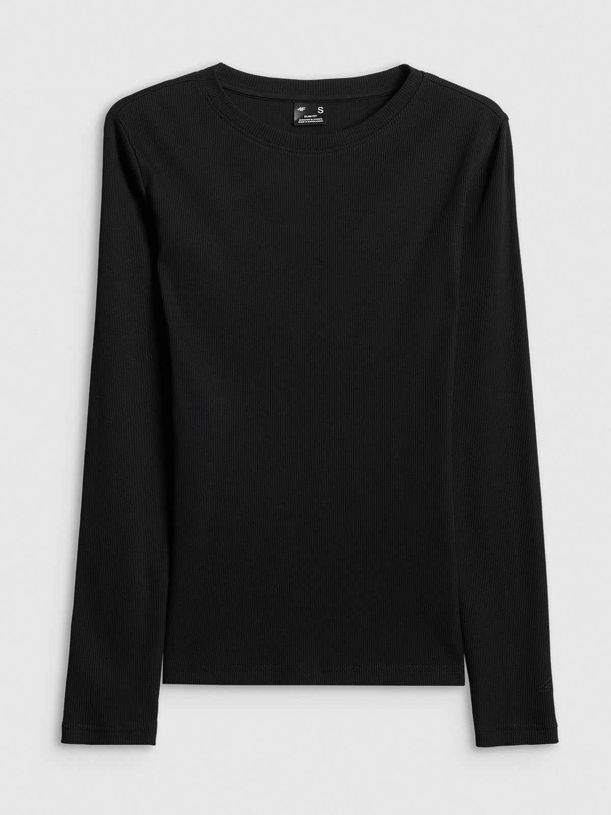 4F Longsleeve slim z prążkowanej dzianiny damski - czarny XS