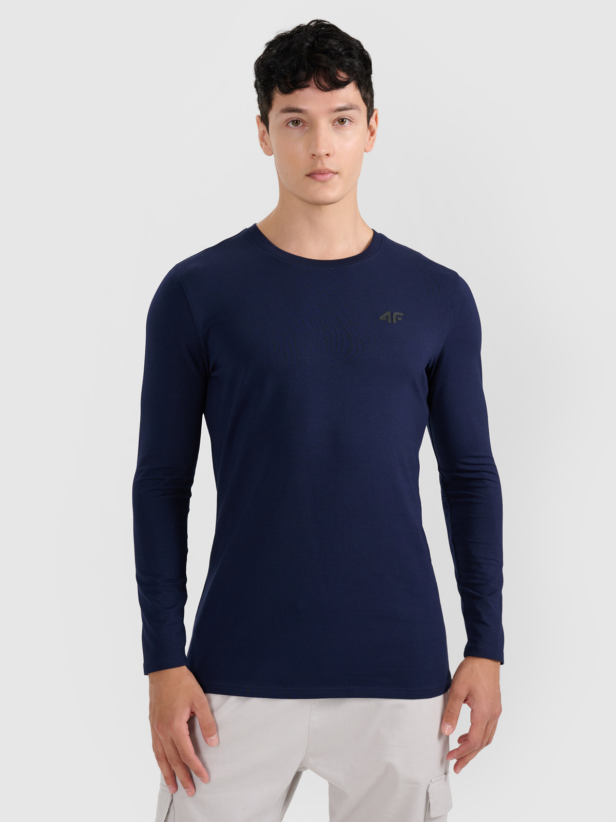 4F Longsleeve slim gładki męski - granatowy S