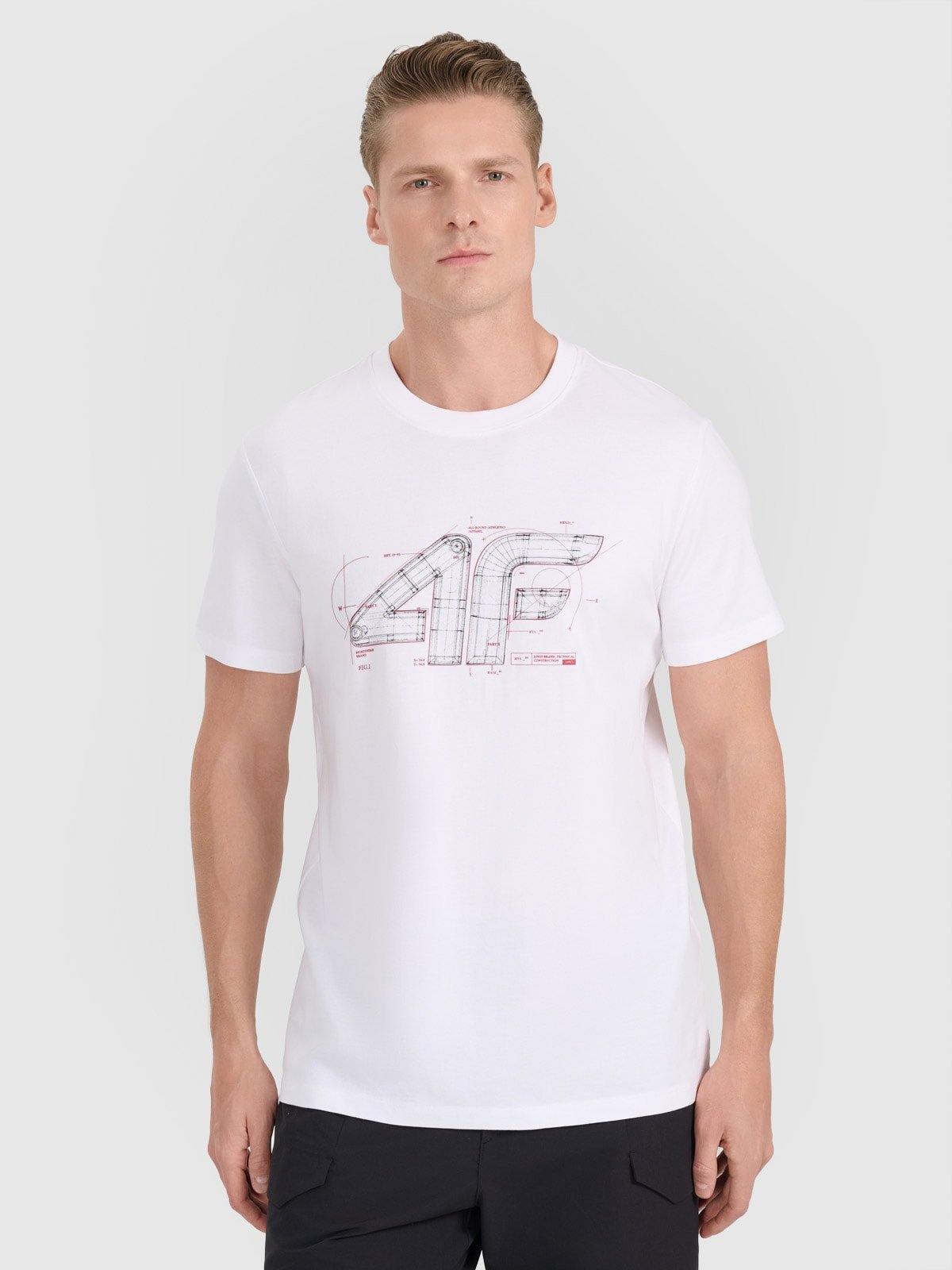 4F T-shirt regular z nadrukiem męski - biały S