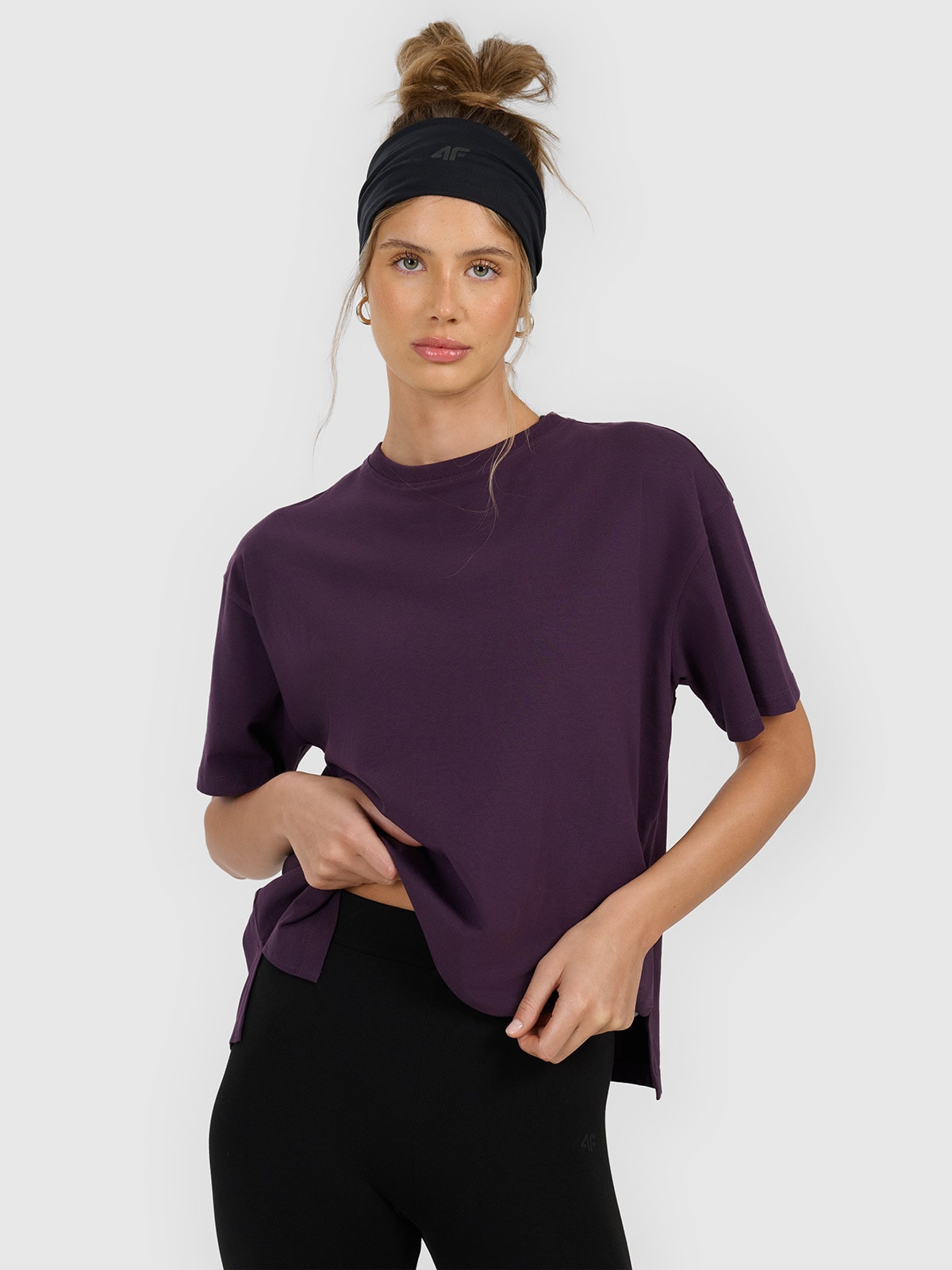 4F T-shirt loose gładki damski - fioletowy M