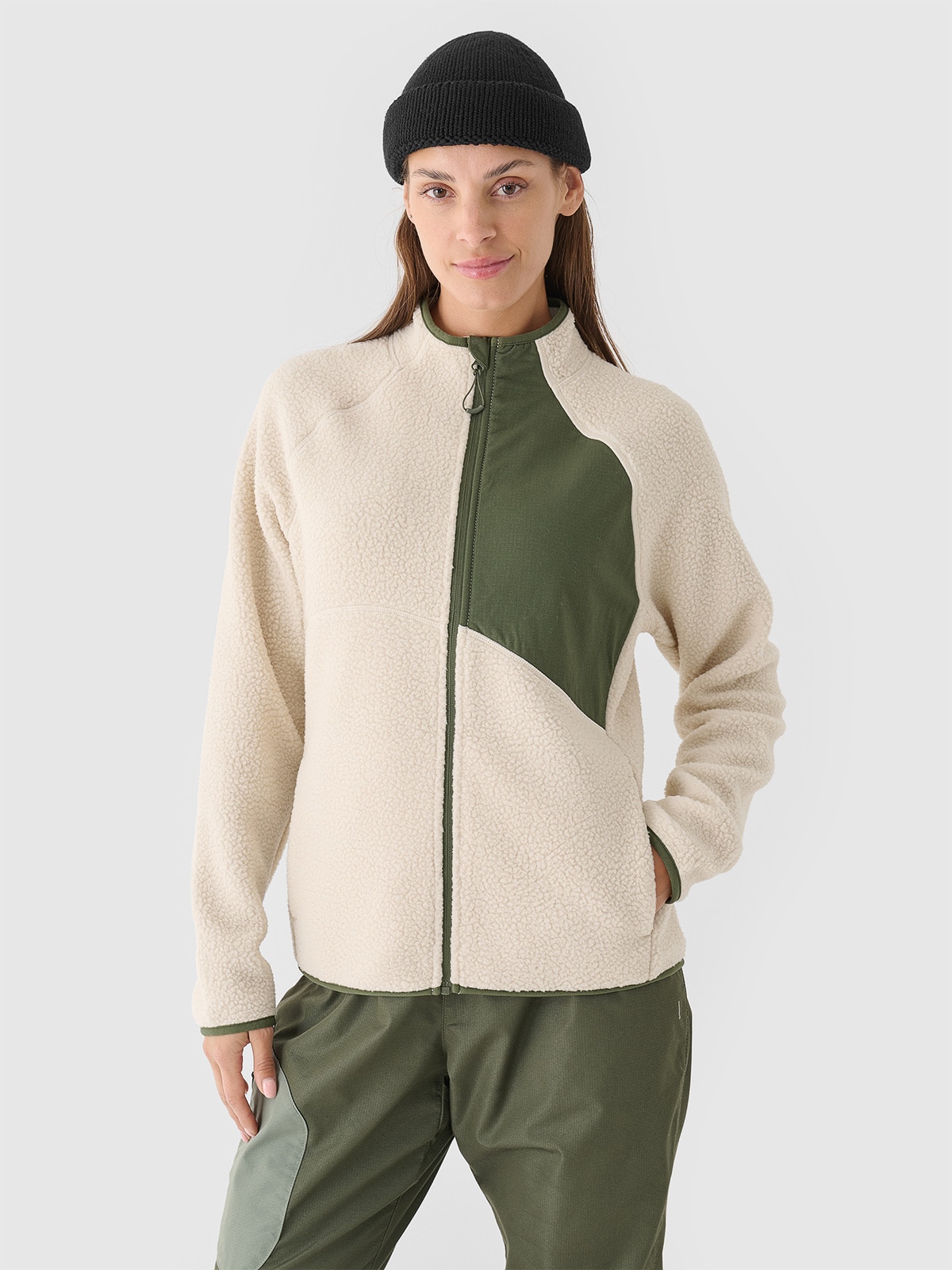 4F Polar sherpa ze stójką damski - beżowy XL