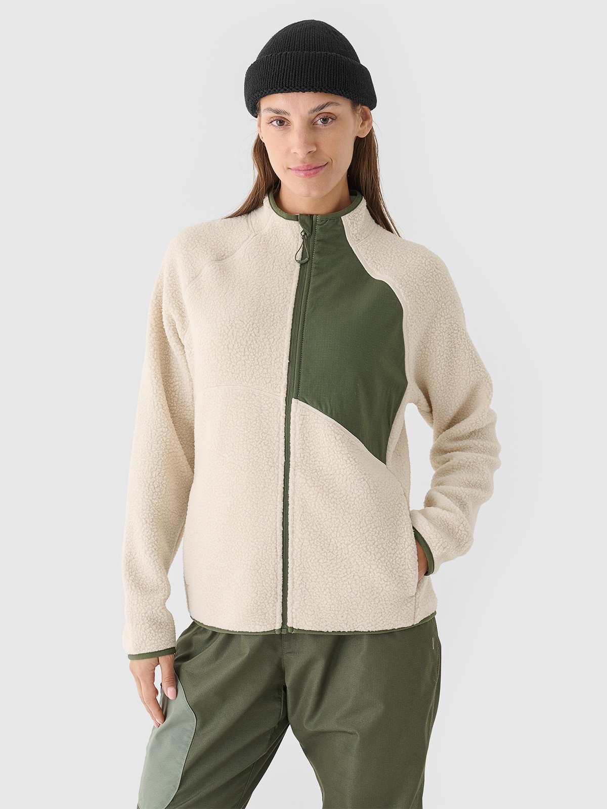 4F Polar sherpa ze stójką damski - beżowy XL