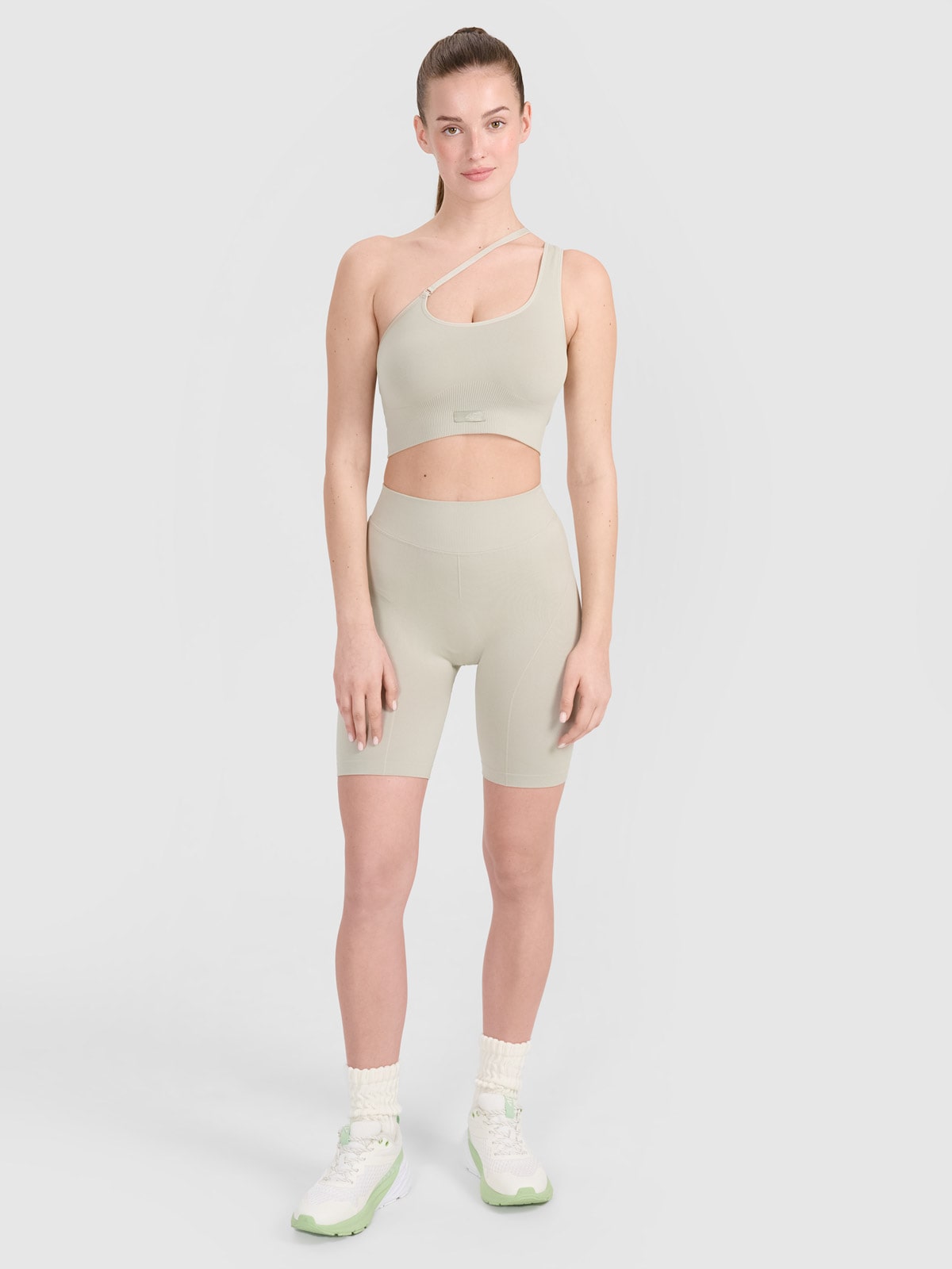 4F Legginsy kolarki bezszwowe treningowe damskie - beżowe XS/S