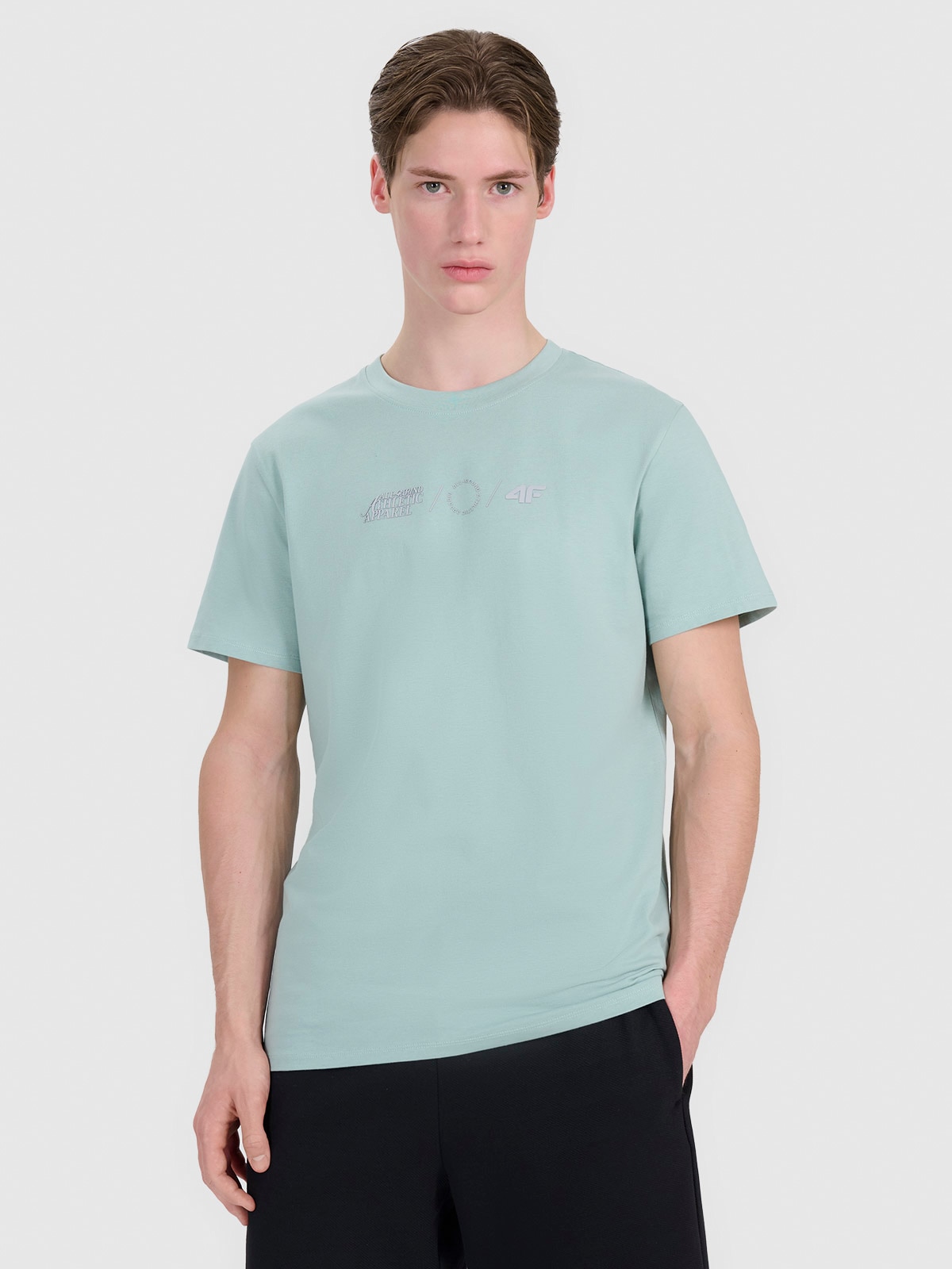 4F T-shirt regular z nadrukiem męski - turkusowy XXL