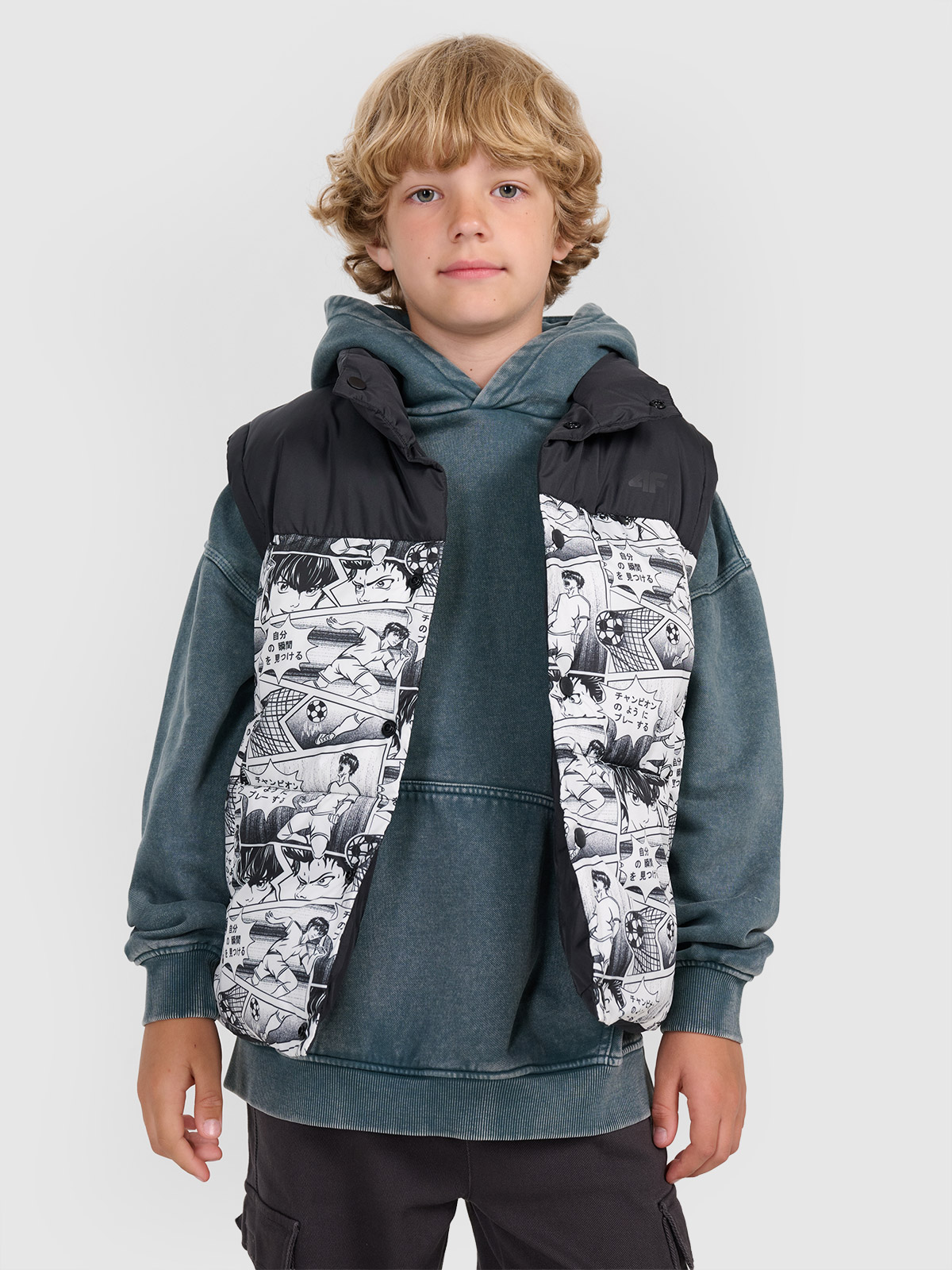 4F Bezrękawnik puchowy z wypełnieniem syntetycznym chłopięcy - czarno-biały 128 (7-8 lat)