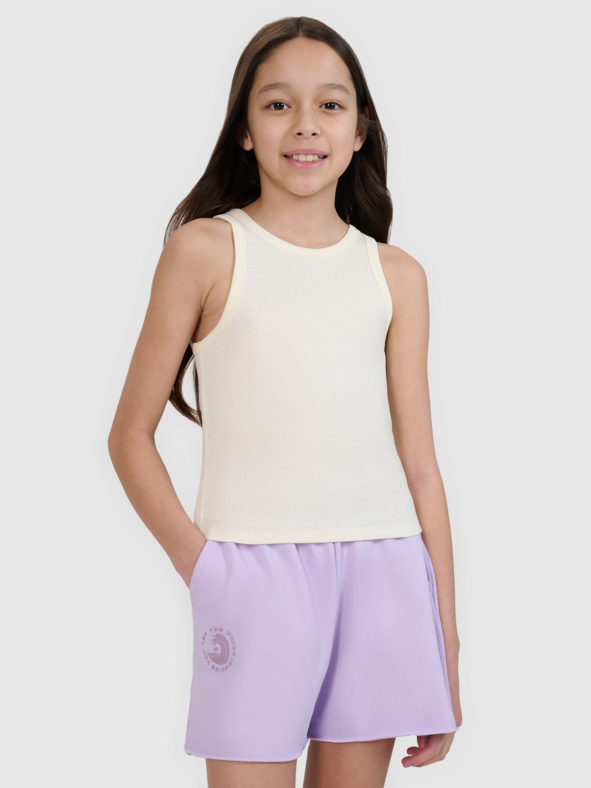 4F Crop top slim z prążkowanej dzianiny dziewczęcy - biały 128 (7-8 lat)