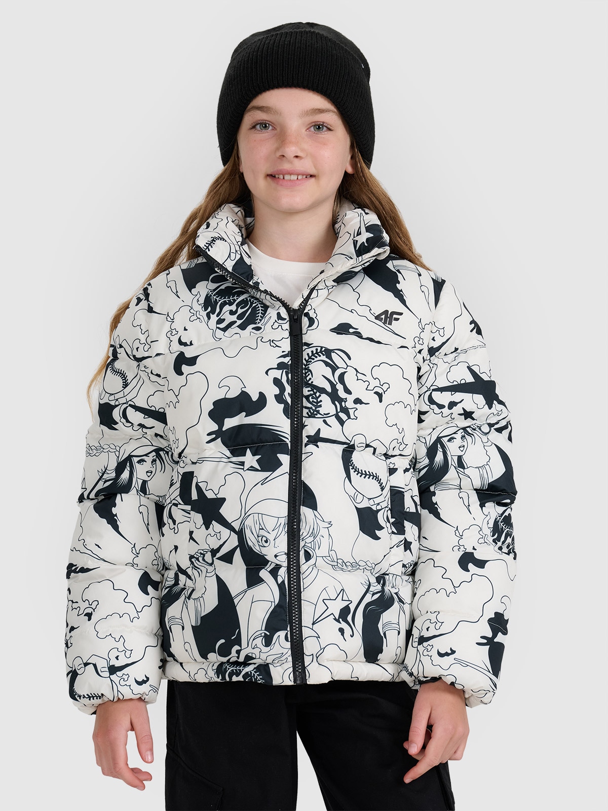 4F Kurtka puchowa z wypełnieniem syntetycznym dziewczęca - biała 164 (13-14 lat)