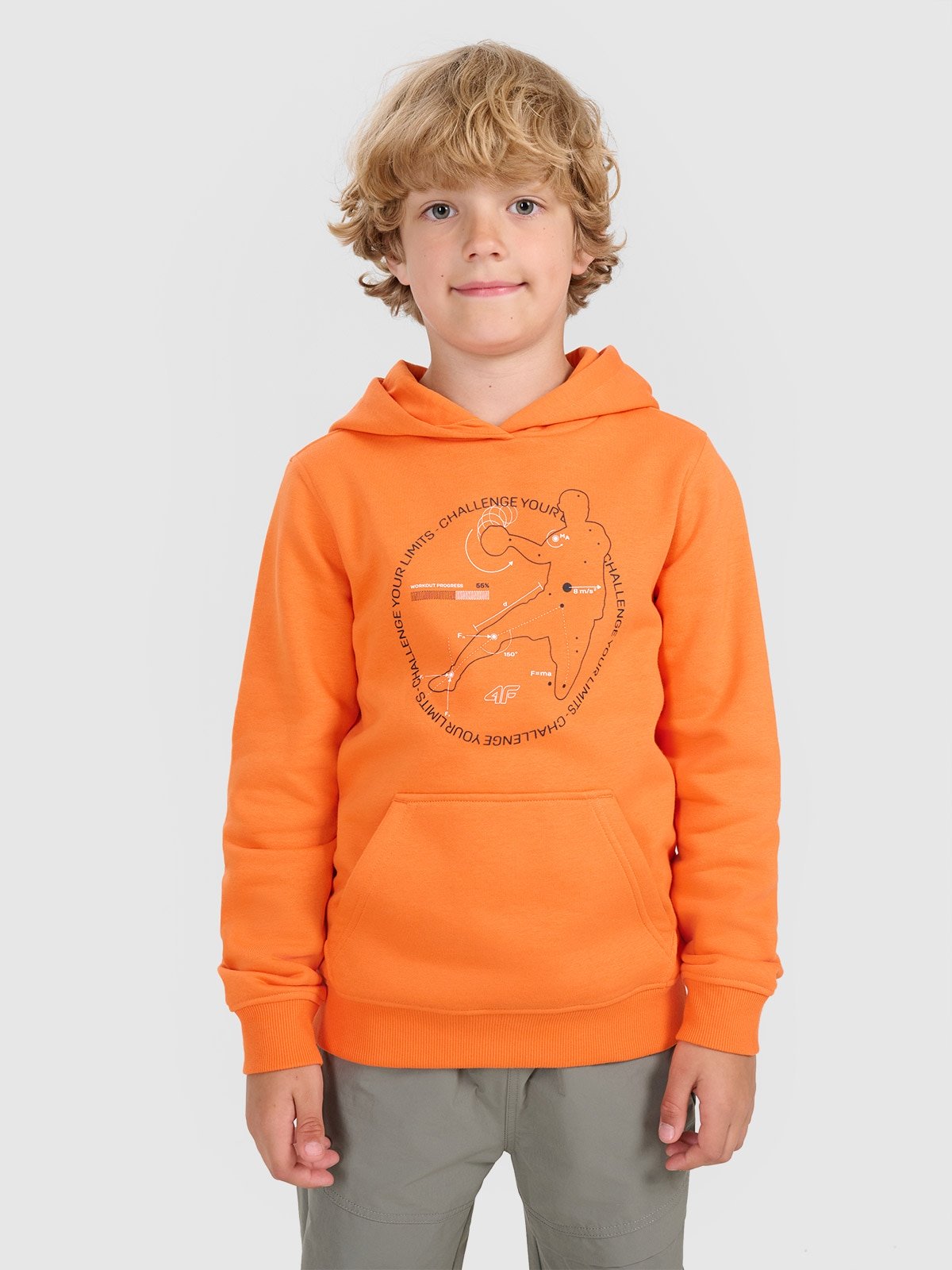 4F Bluza dresowa nierozpinana z kapturem chłopięca - pomarańczowa 158 (12-13 lat)