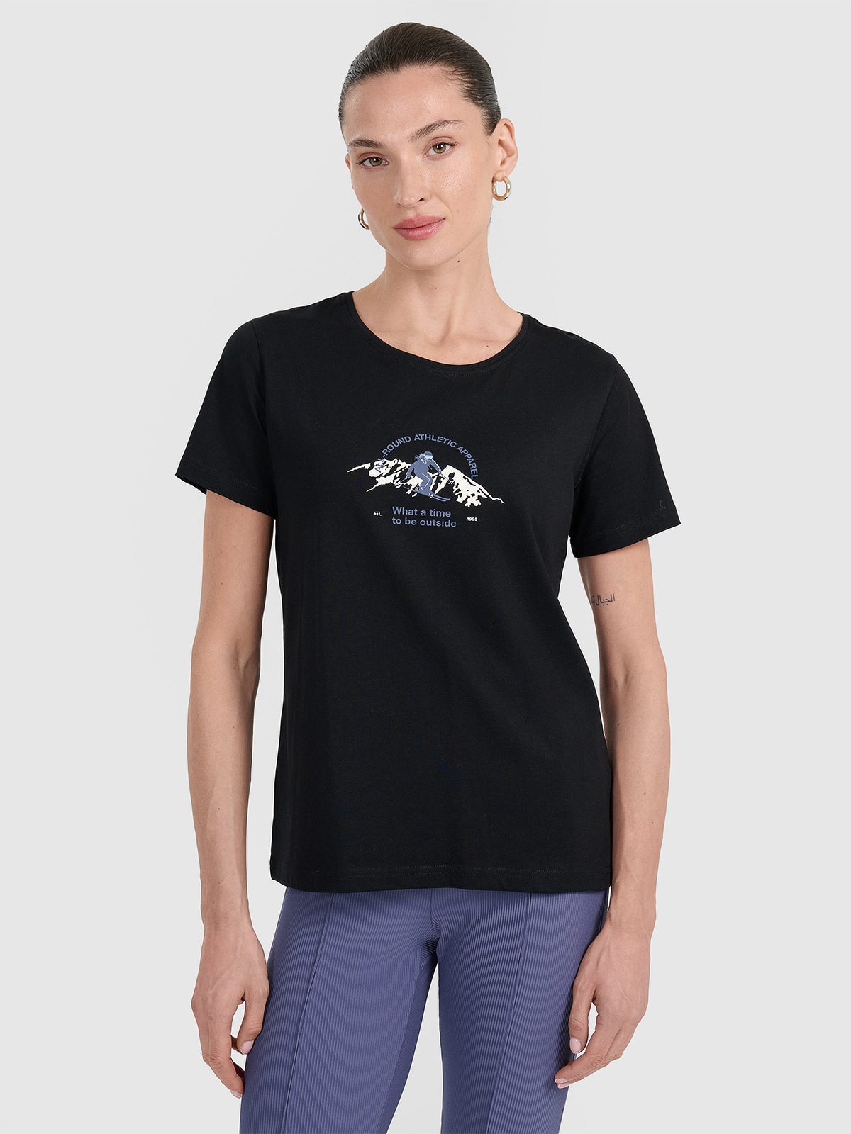 4F T-shirt regular z nadrukiem damski - czarny L