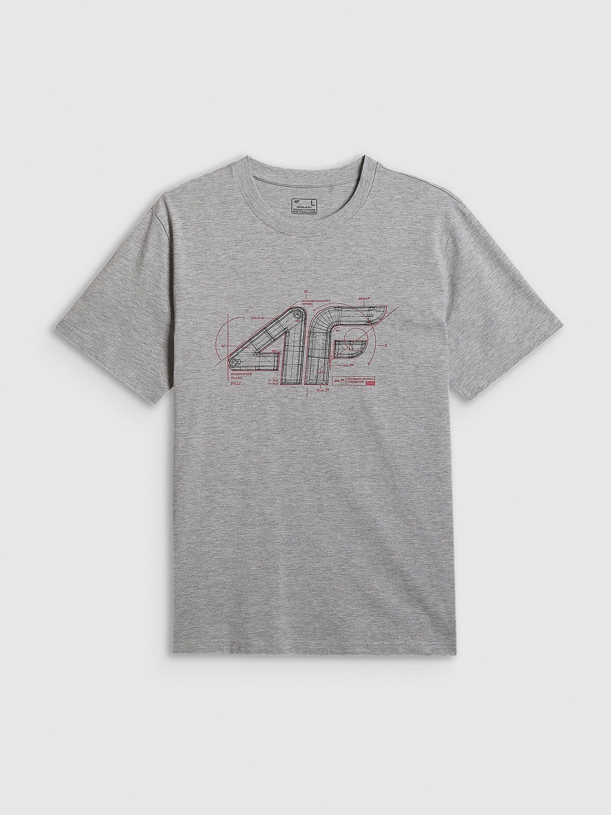 4F T-shirt regular z nadrukiem męski - szary XXL