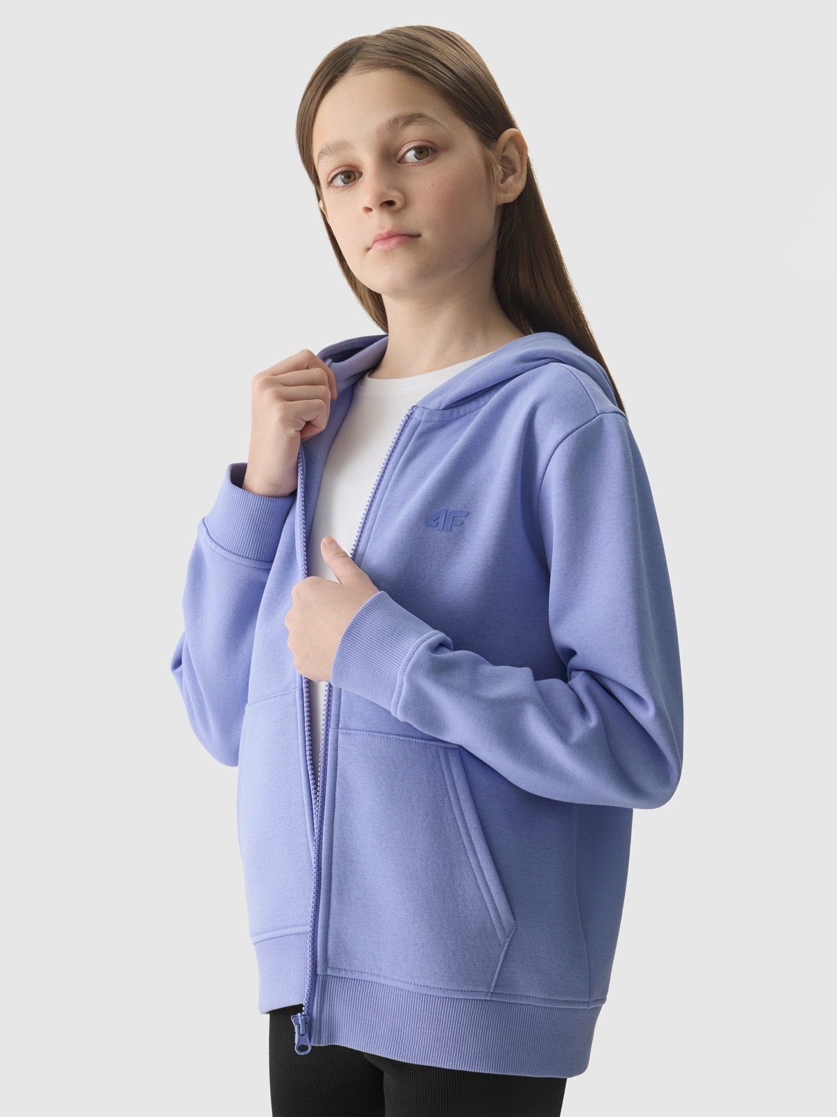 4F Bluza dresowa rozpinana z kapturem dziewczęca - fioletowa 164 (13-14 lat)