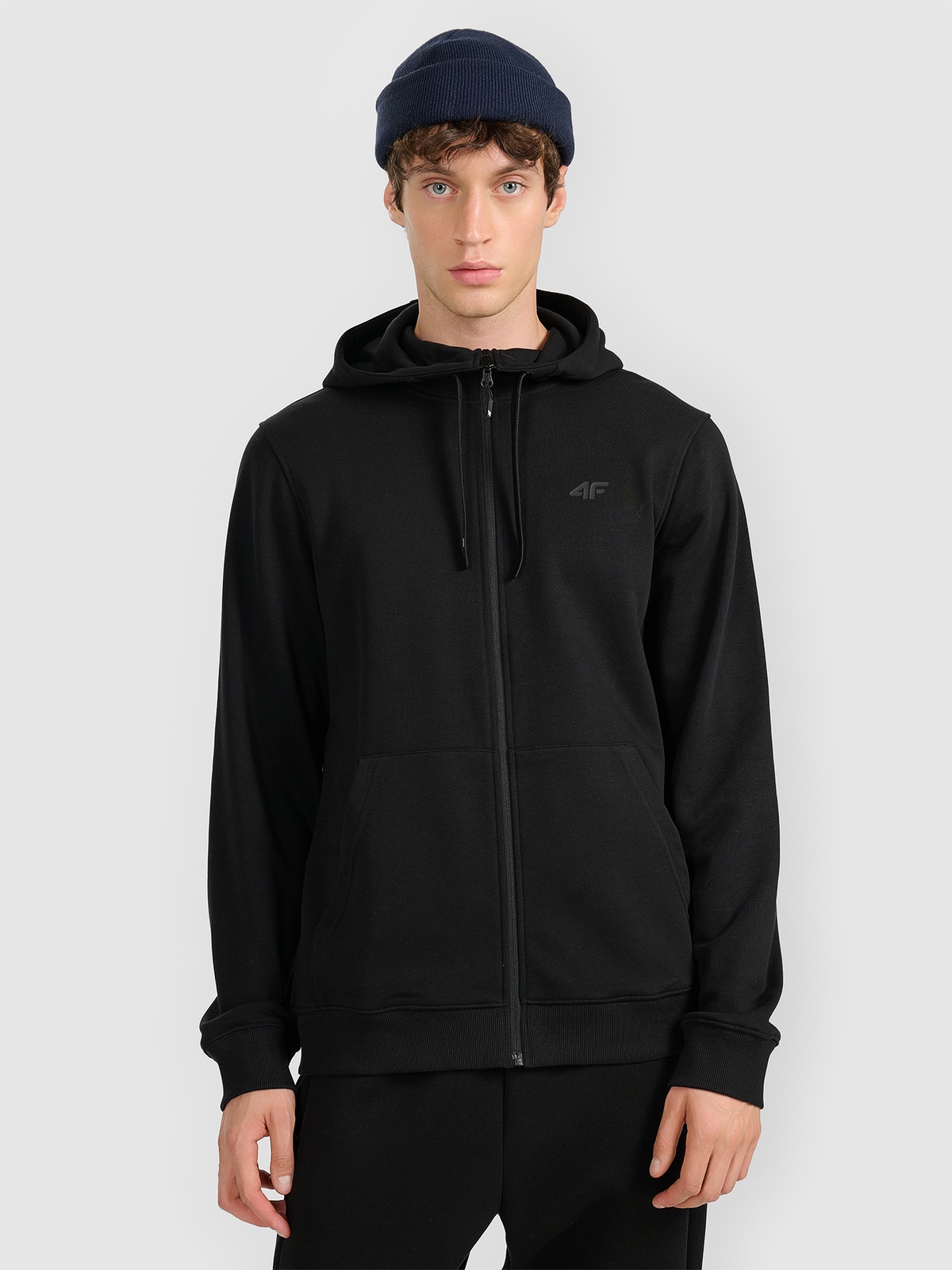 4F Bluza dresowa rozpinana z kapturem męska - czarna XL