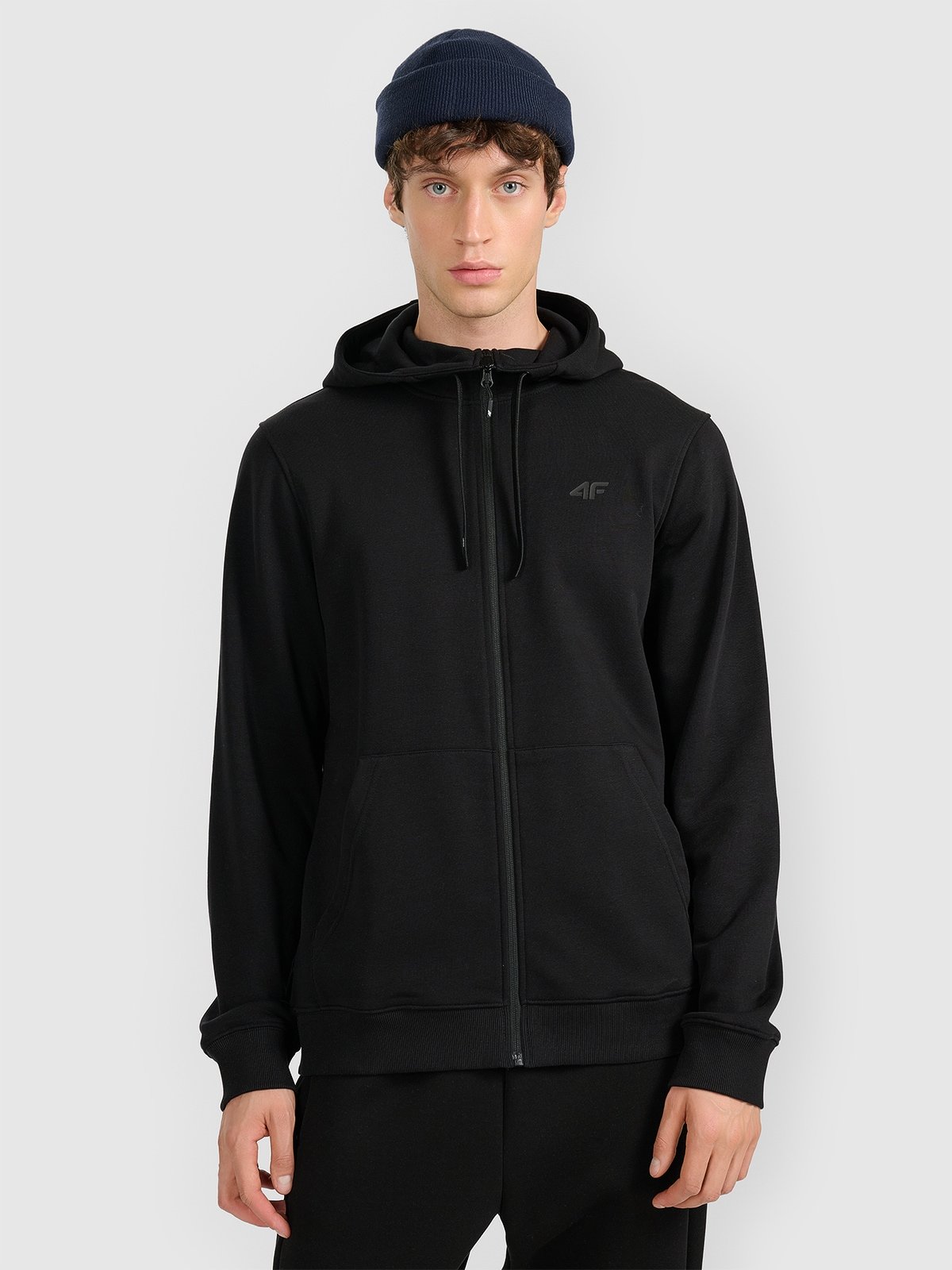 4F Bluza dresowa rozpinana z kapturem męska - czarna XL