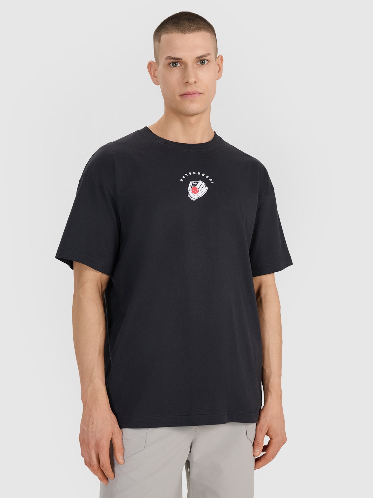 4F T-shirt oversize z nadrukiem męski - czarny L