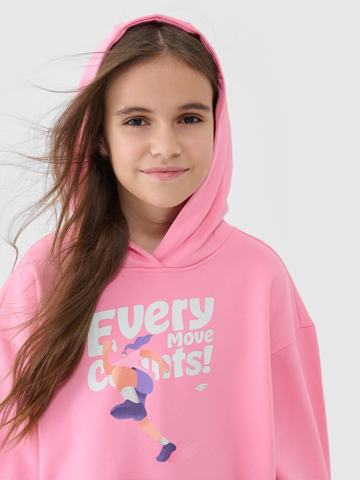 4F Bluza dresowa nierozpinana z kapturem dziewczęca - różowa 146 (10-11 lat)
