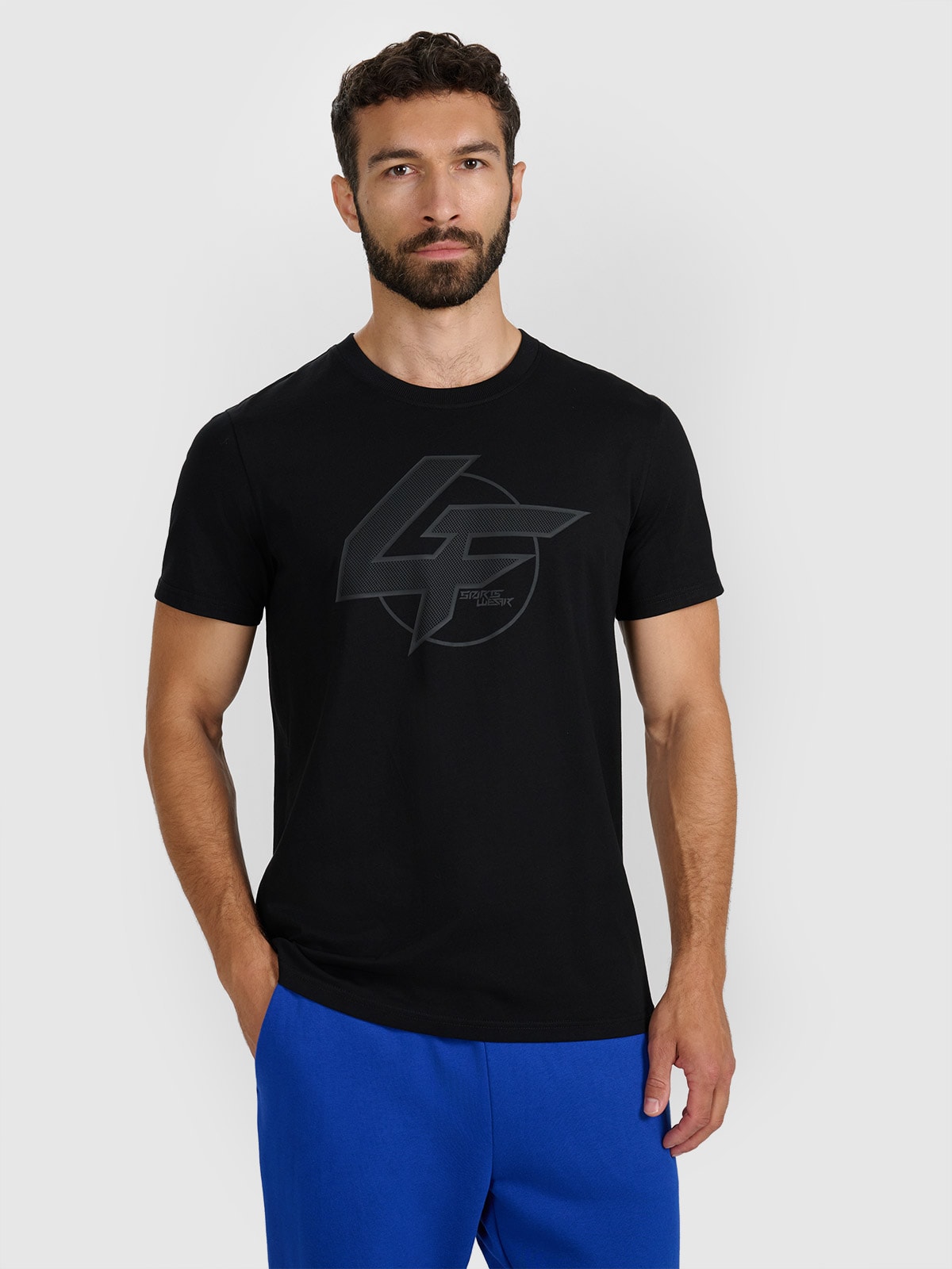 4F T-shirt regular z nadrukiem męski - czarny L