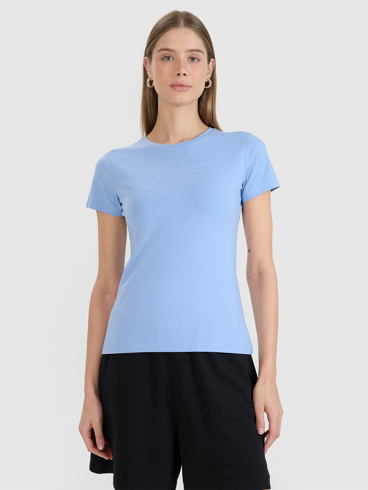 4F T-shirt slim z nadrukiem damski - granatowy S