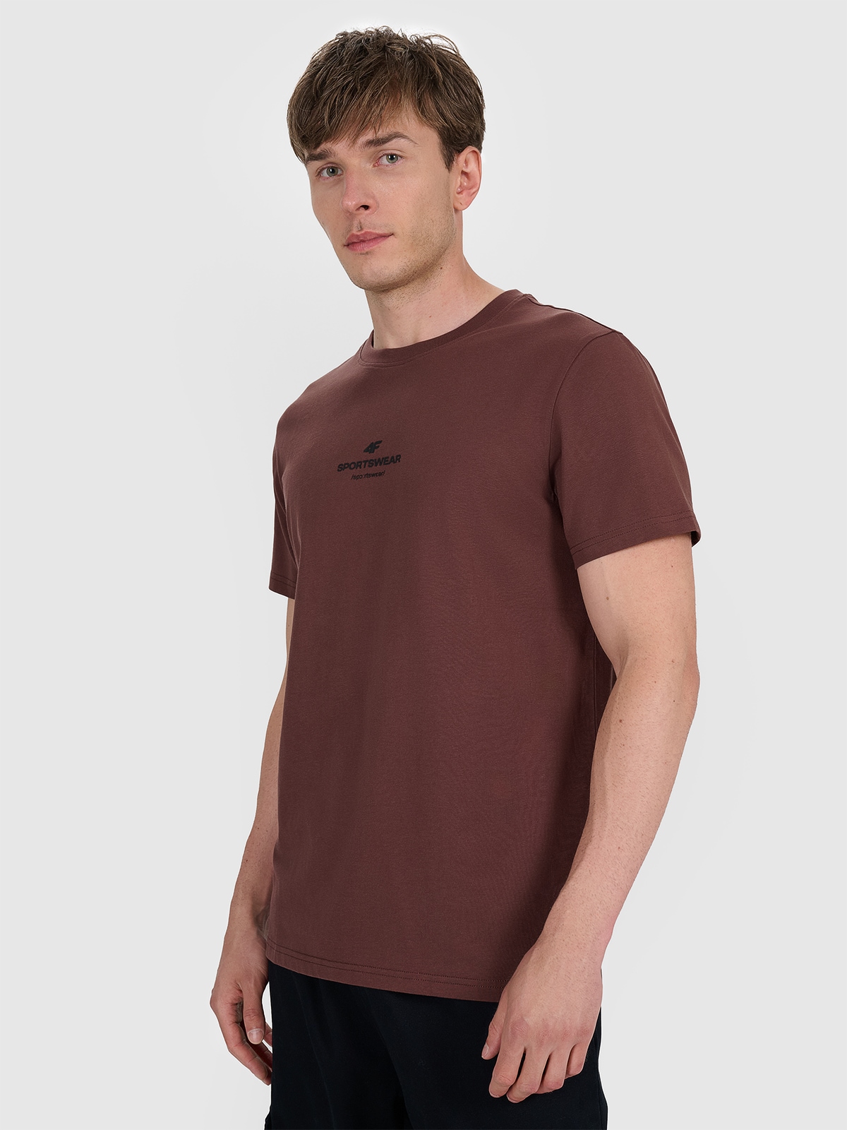4F T-shirt regular z nadrukiem męski - brązowy S