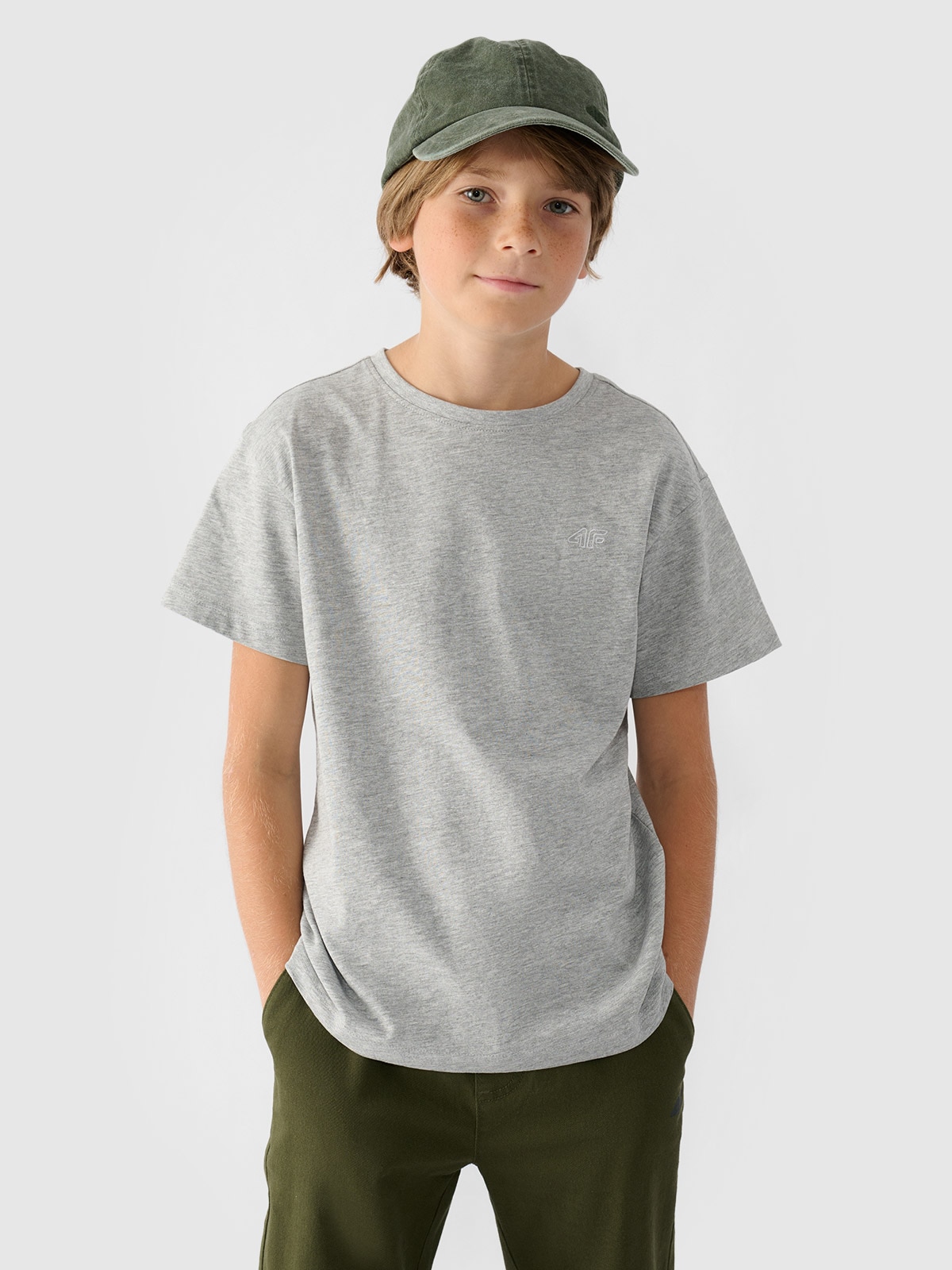 4F T-shirt gładki chłopięcy - szary 152 (11-12 lat)