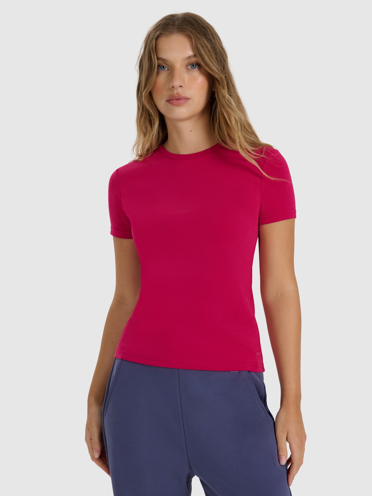 4F T-shirt z prążkowanej dzianiny z modalem damski - różowy M