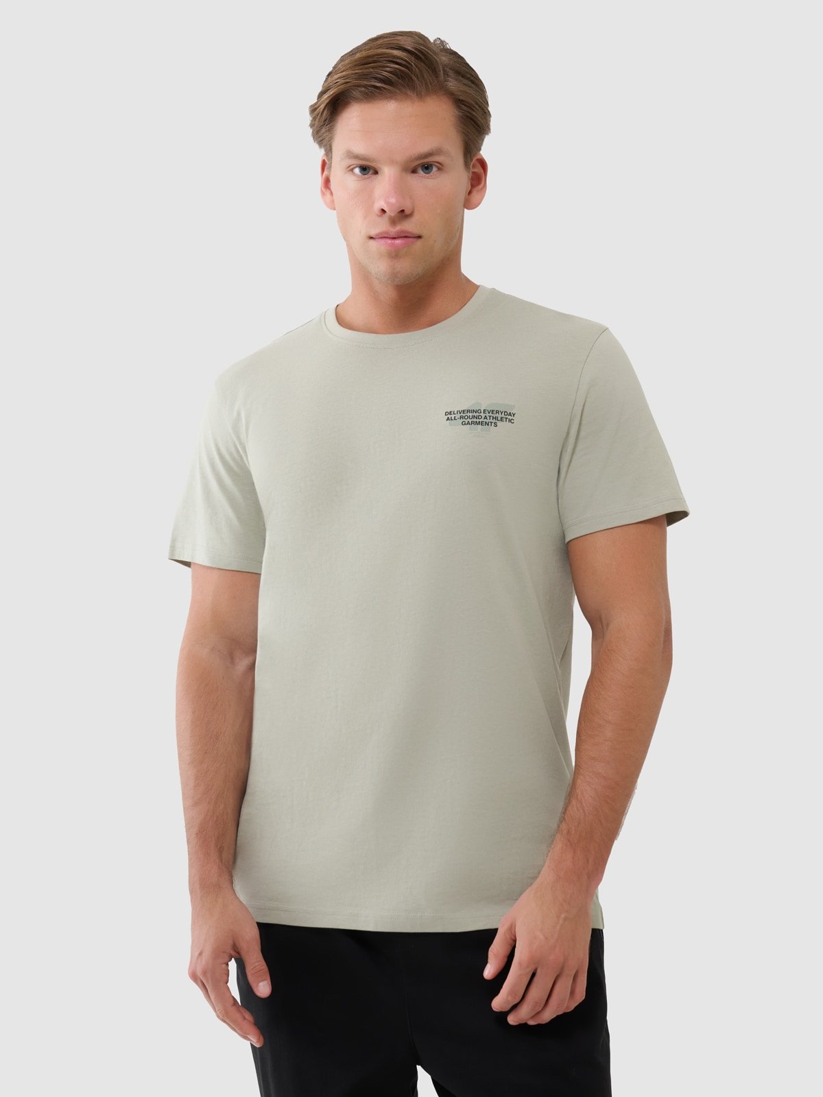 4F T-shirt regular z nadrukiem męski - oliwkowy/khaki S